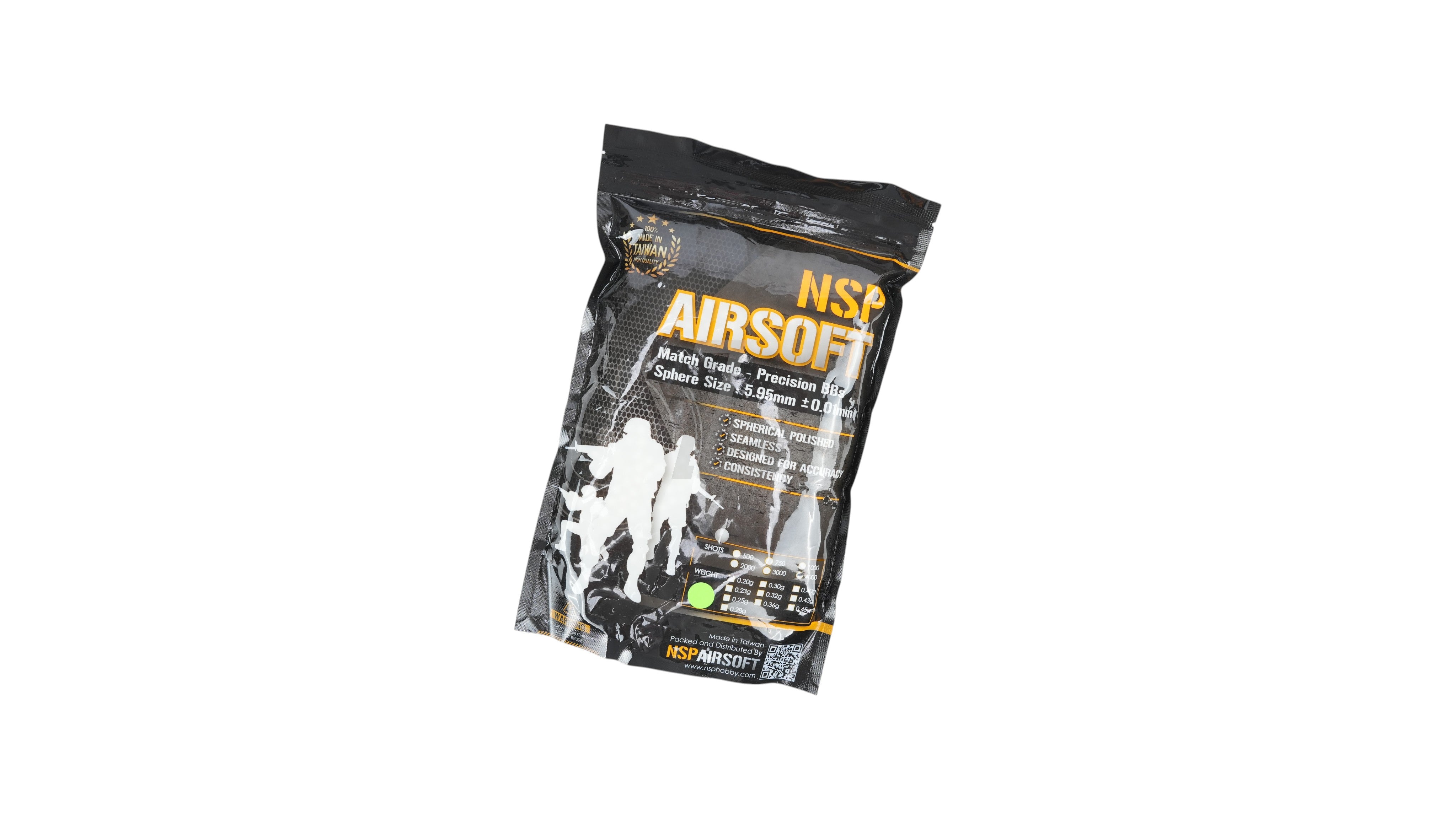 Landing Zone NSP Airsoft tracer BB pellets in a black plastic bag for night shooting and indoor tactical games
