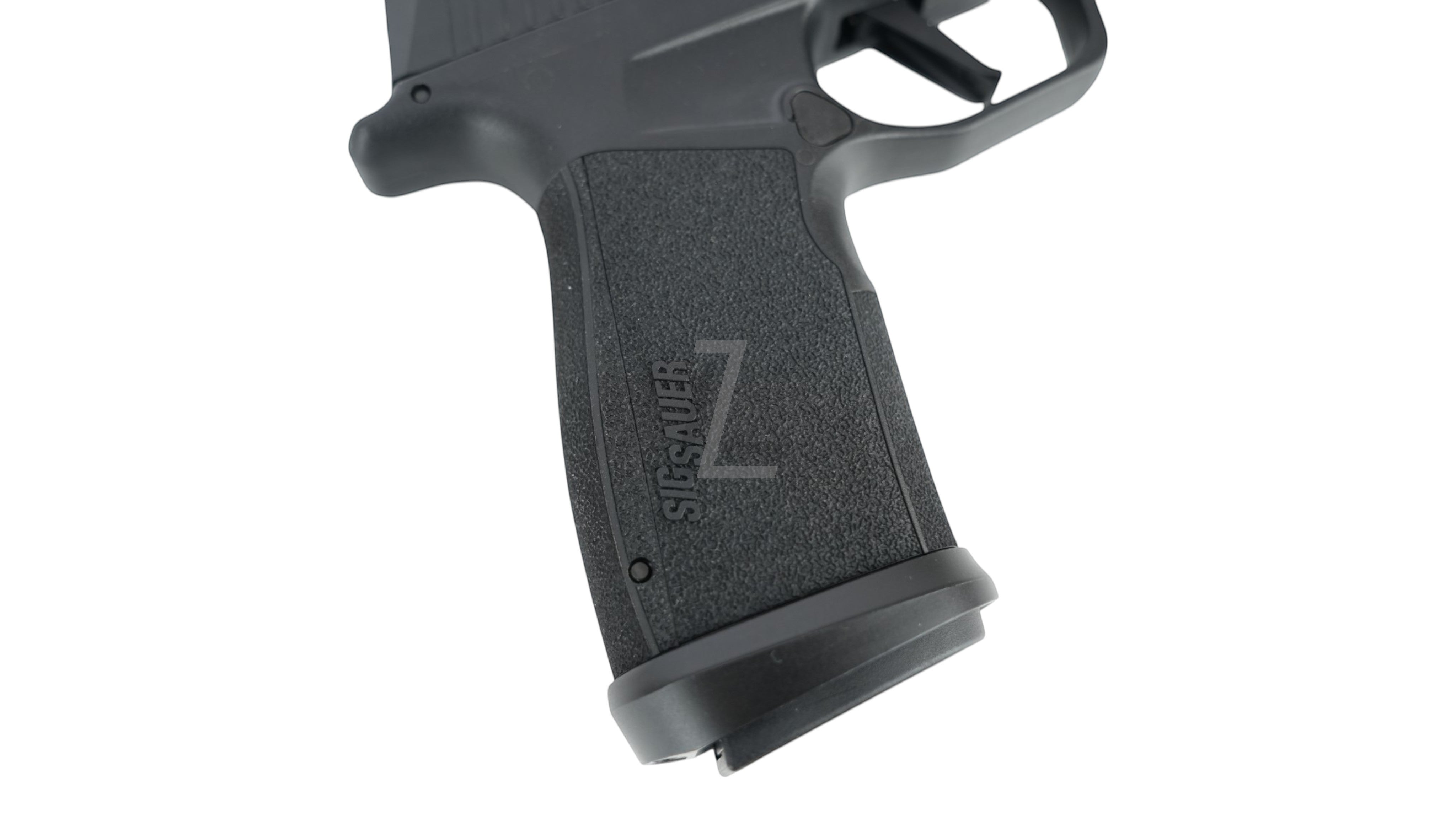 Landing Zone PARA BELLUM P365 X-COMP GBB airsoft pistol grip with textured black polymer finish and Sig Sauer logo.