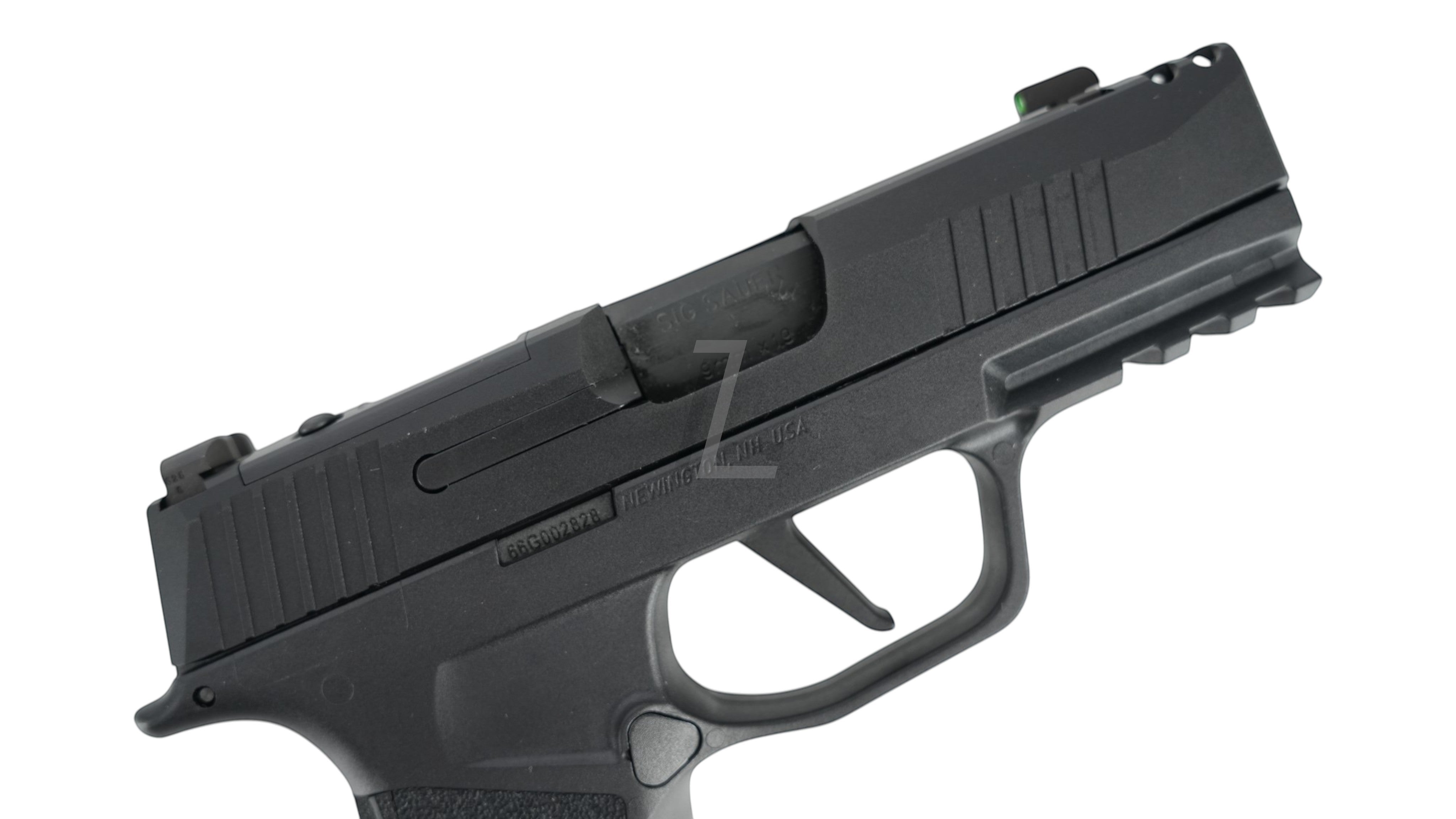 Landing Zone PARA BELLUM P365 X-MACRO COMP GBB airsoft pistol in black with integrated compensator and rail mount.