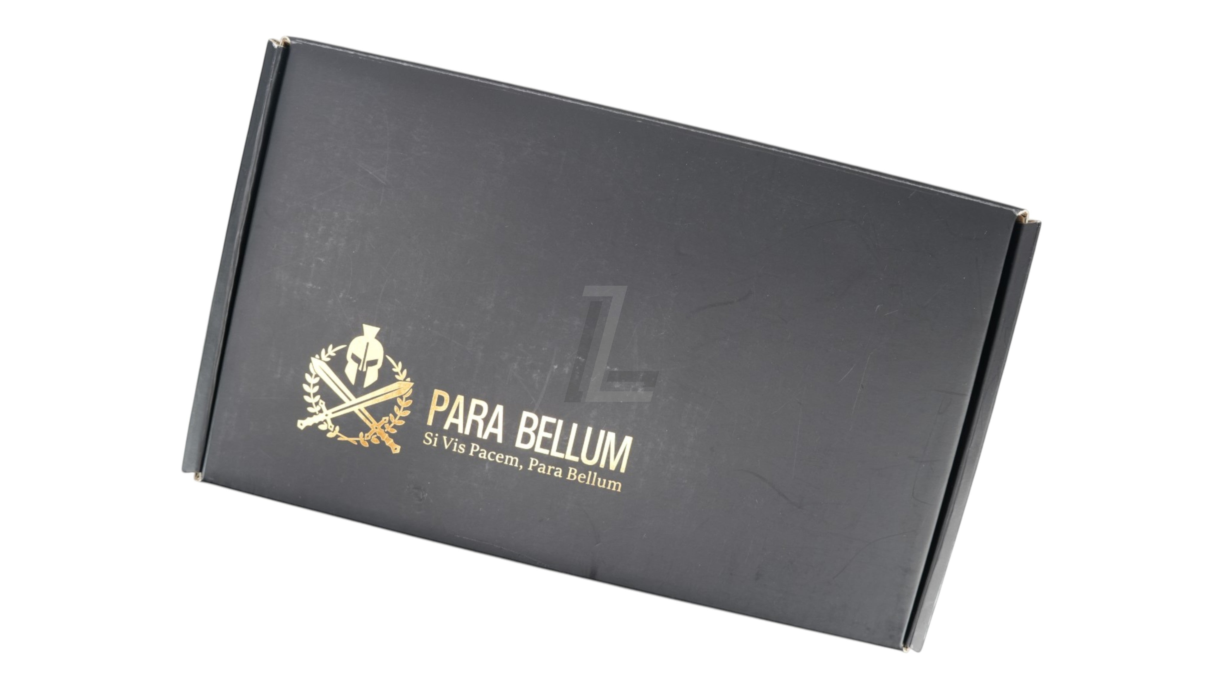 Landing Zone black storage box for PARA BELLUM P365 X-COMP GBB airsoft pistol with gold logo and text branding.