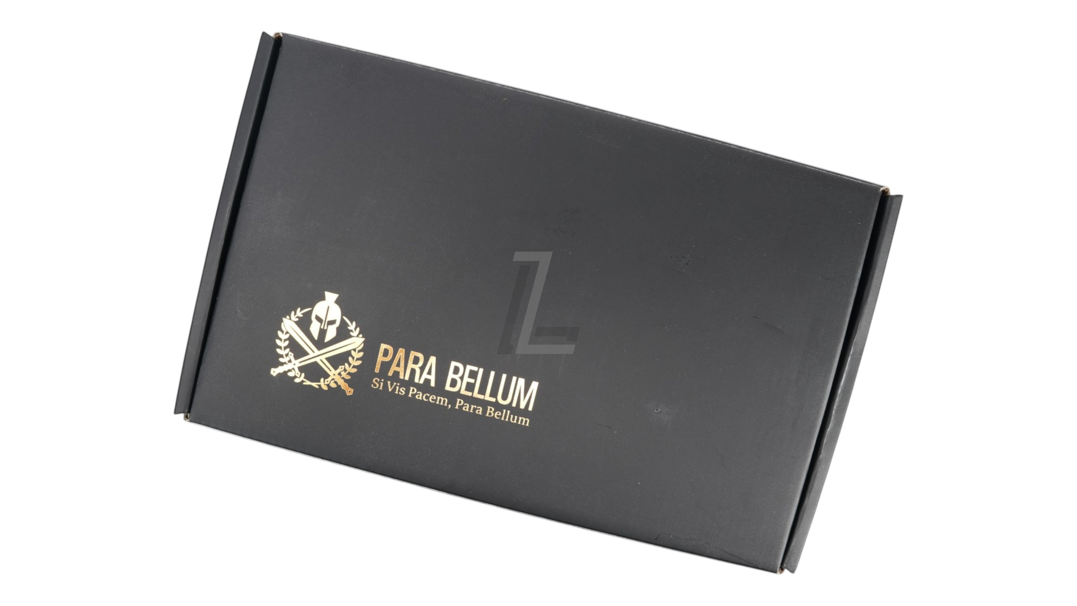 Landing Zone black cardboard packaging box for the Parabellum P320 XFull airsoft GBB pistol with gold logo branding.