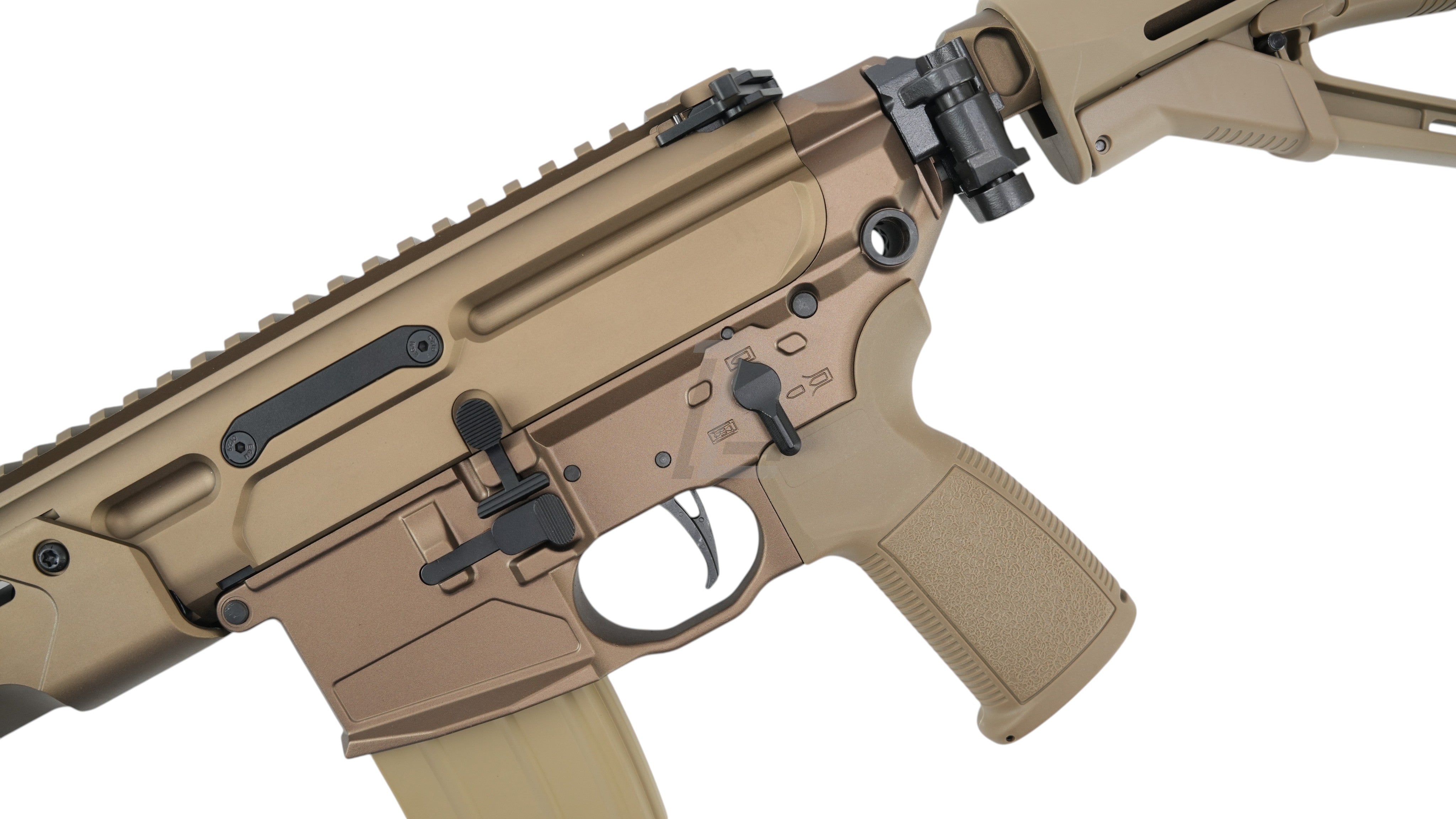 Landing Zone SALVO PRECISION MCX Hunter UKSF GBB airsoft rifle in Dark Earth with a clean no-marking receiver design.
