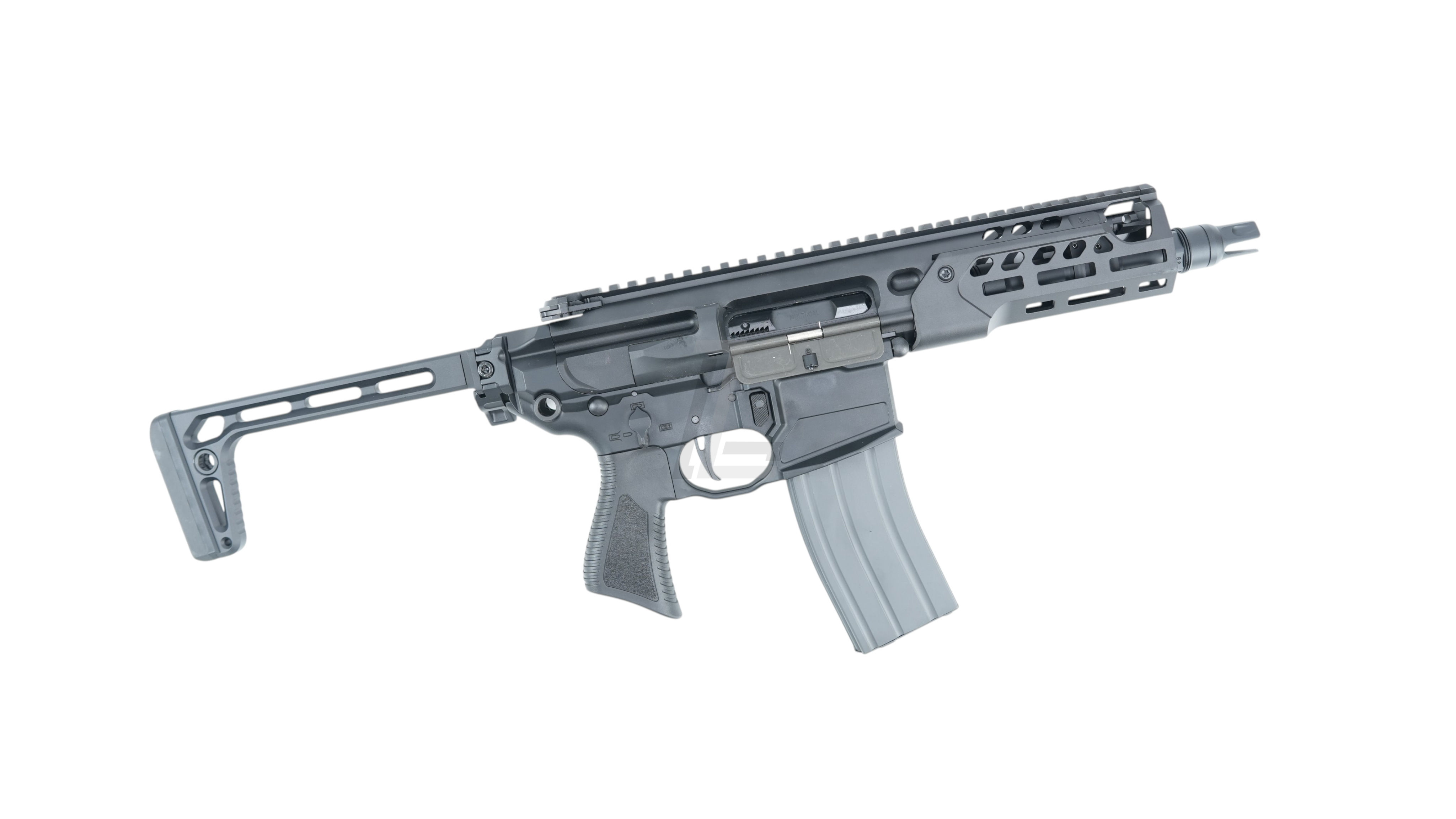 Landing Zone Salvo Precision MCX Rattler LT 6.75 GBB airsoft rifle in black with M-LOK rail and folding stock