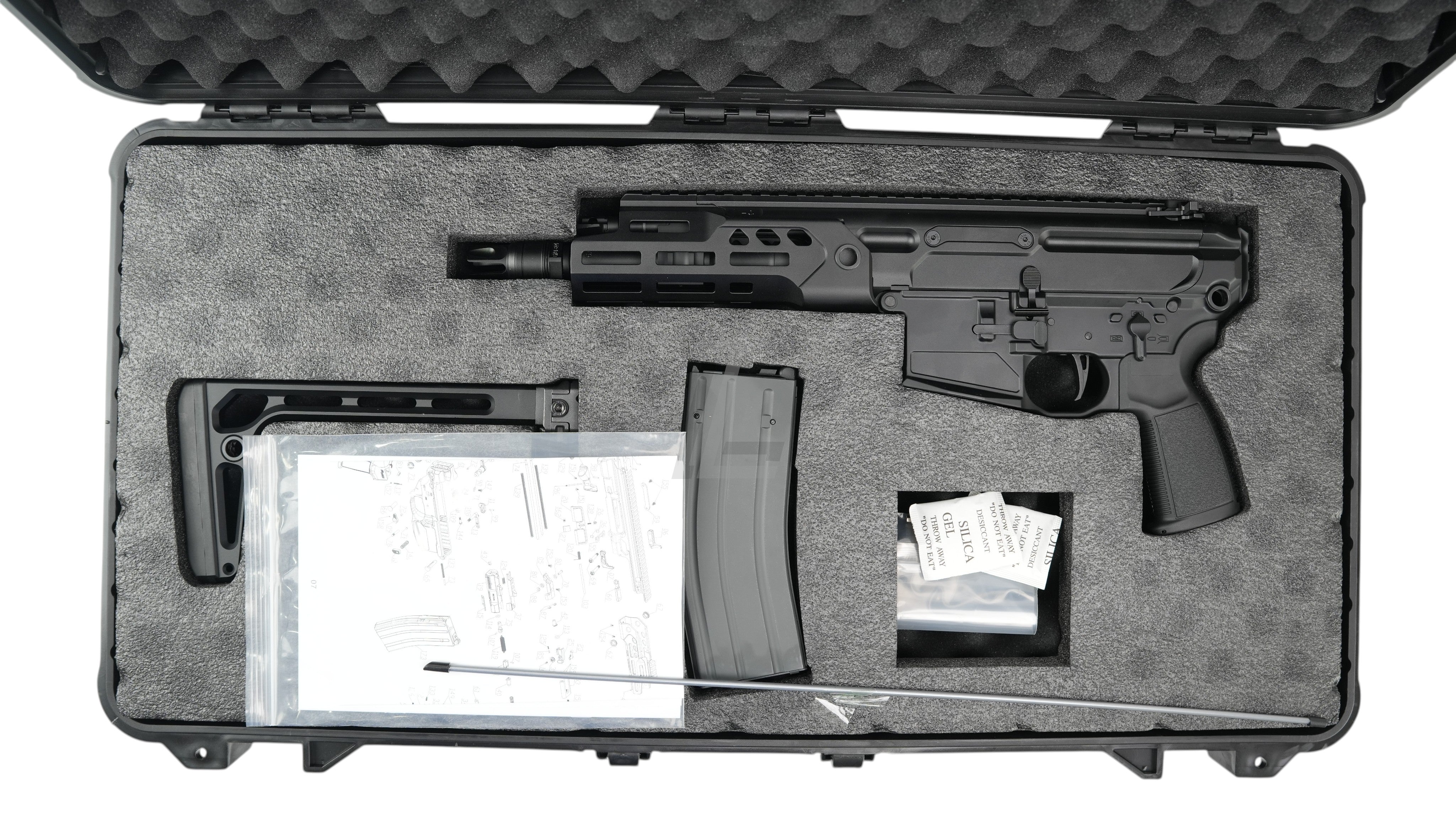 Landing Zone SALVO PRECISION MCX Rattler LT GBB airsoft rifle in black with M-LOK handguard in a foam-lined case.