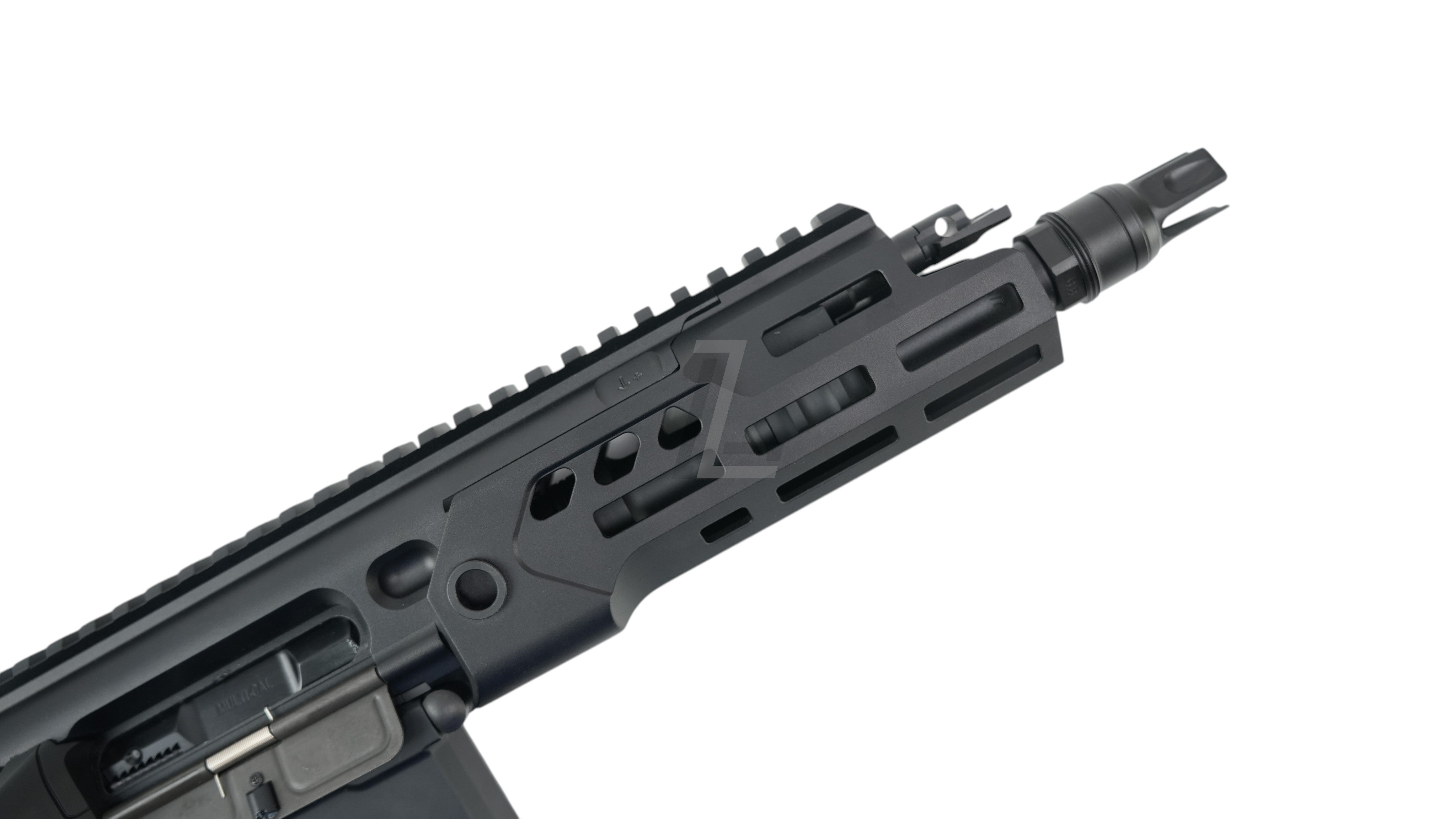 Landing Zone SALVO PRECISION MCX Rattler LT airsoft rifle with black M-LOK handguard and 7.75-inch barrel