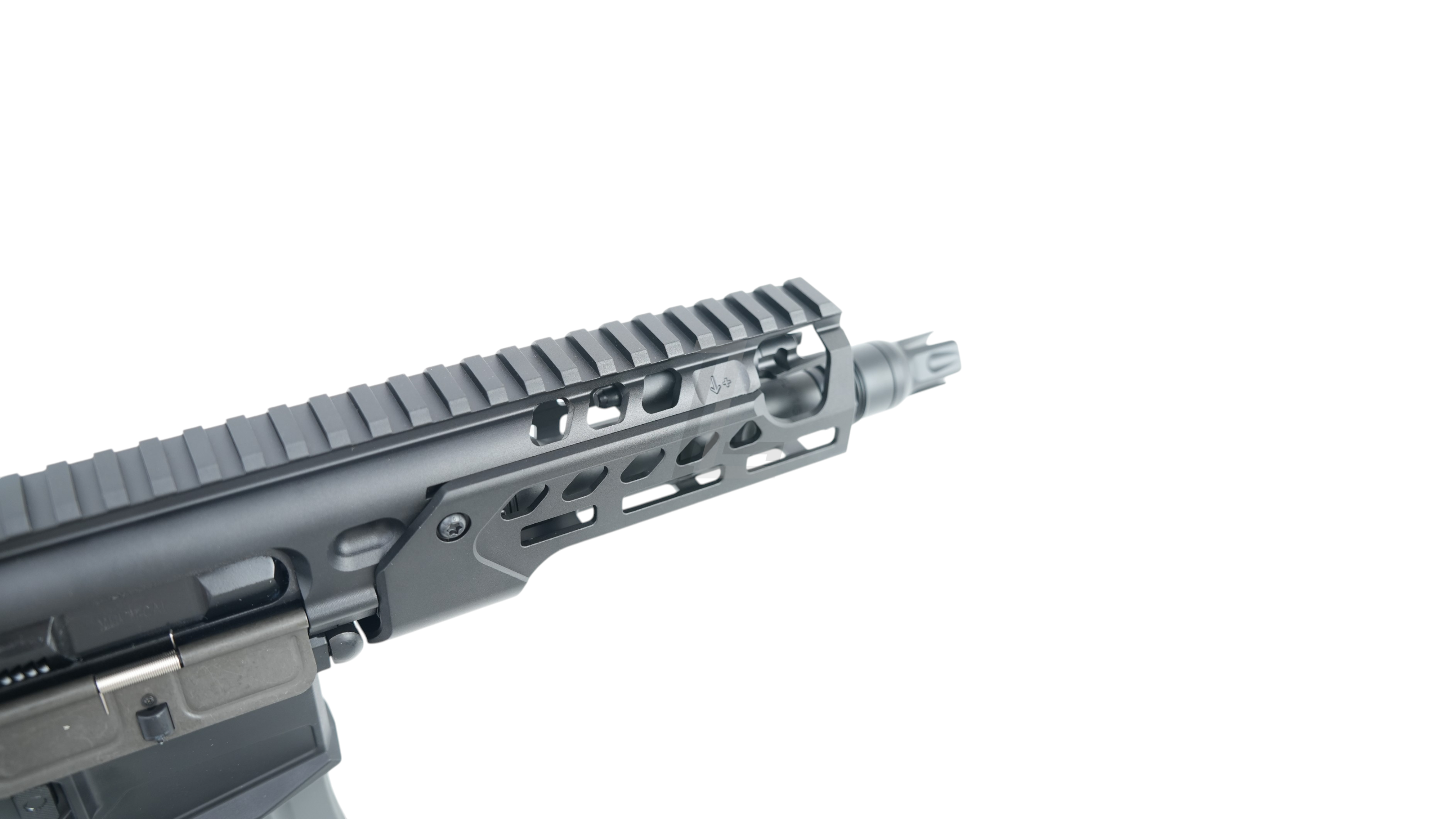 Landing Zone Salvo Precision MCX Rattler LT 6.75 inch black airsoft rifle with M-LOK handguard and no markings