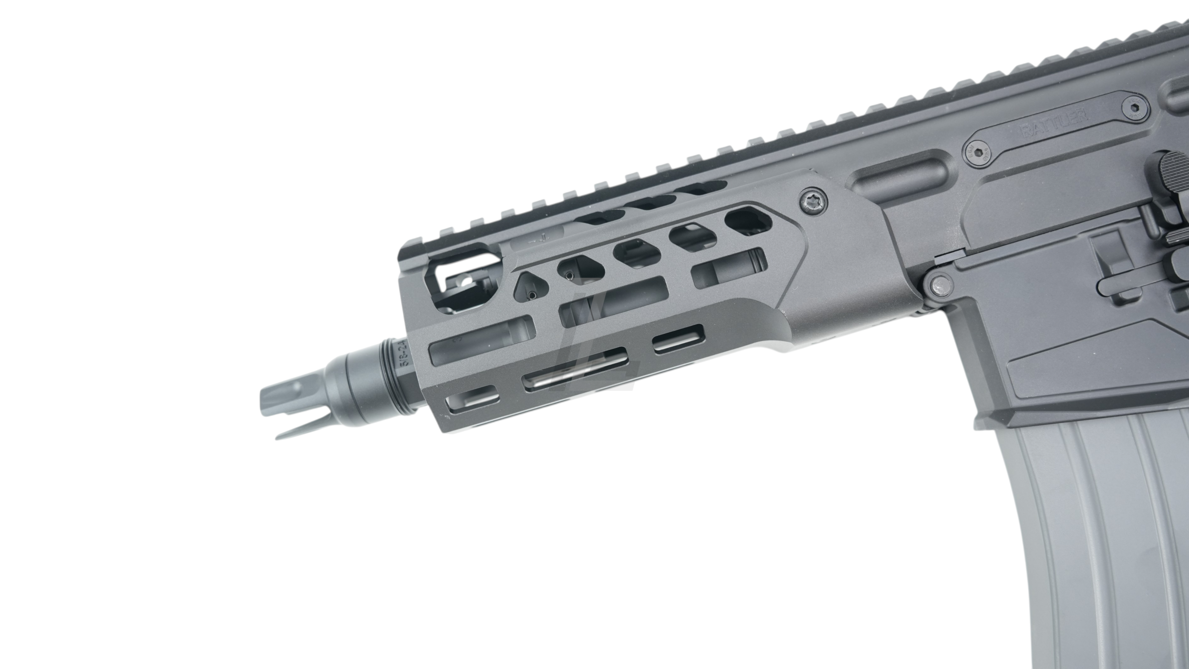 Landing Zone Salvo Precision MCX Rattler LT 6.75 MWS V3 airsoft rifle with black M-LOK handguard and no markings