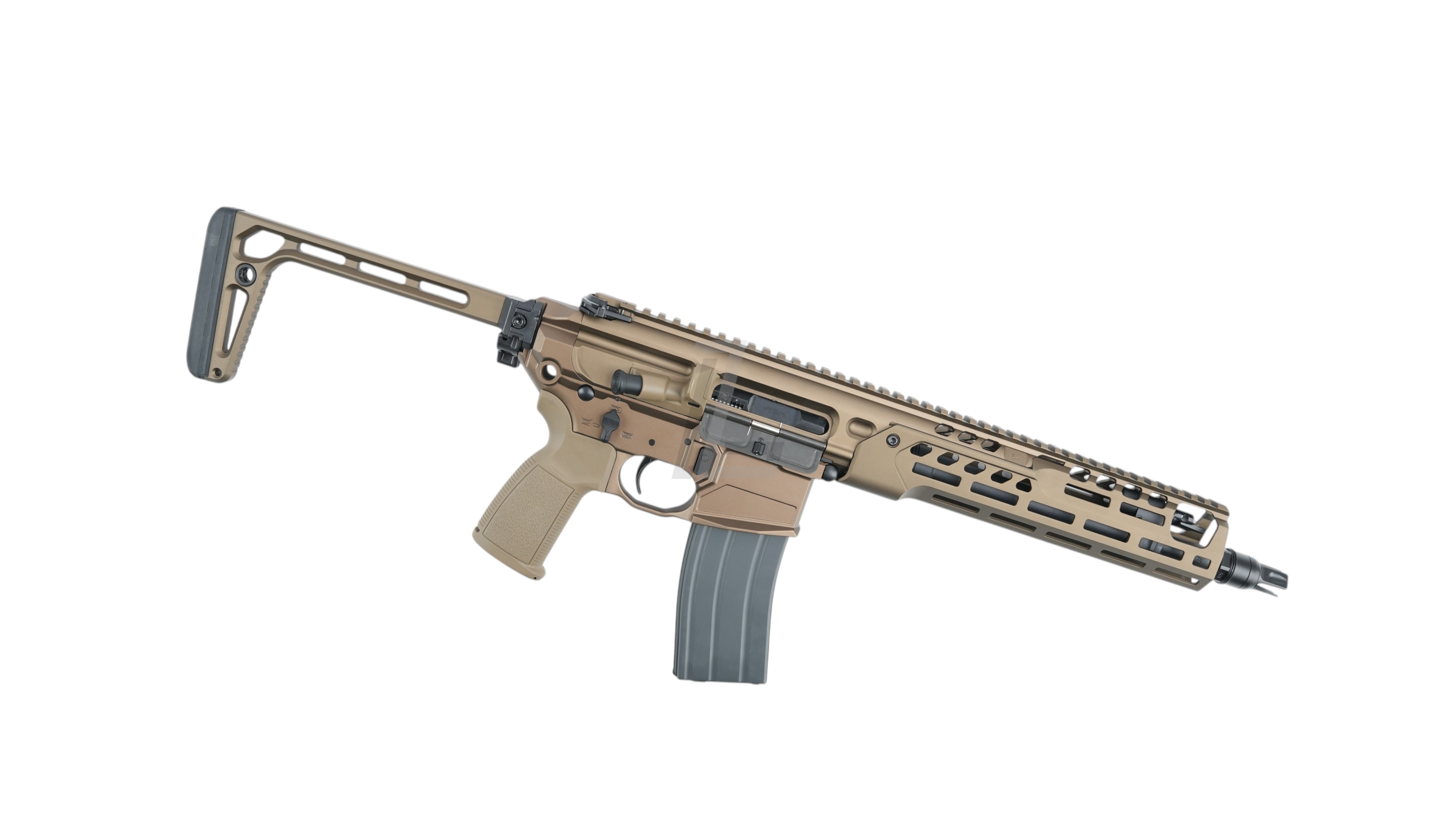 Landing Zone SALVO PRECISION MCX SPEAR V3 gas blowback rifle in dark earth with 11.5-inch barrel and folding stock