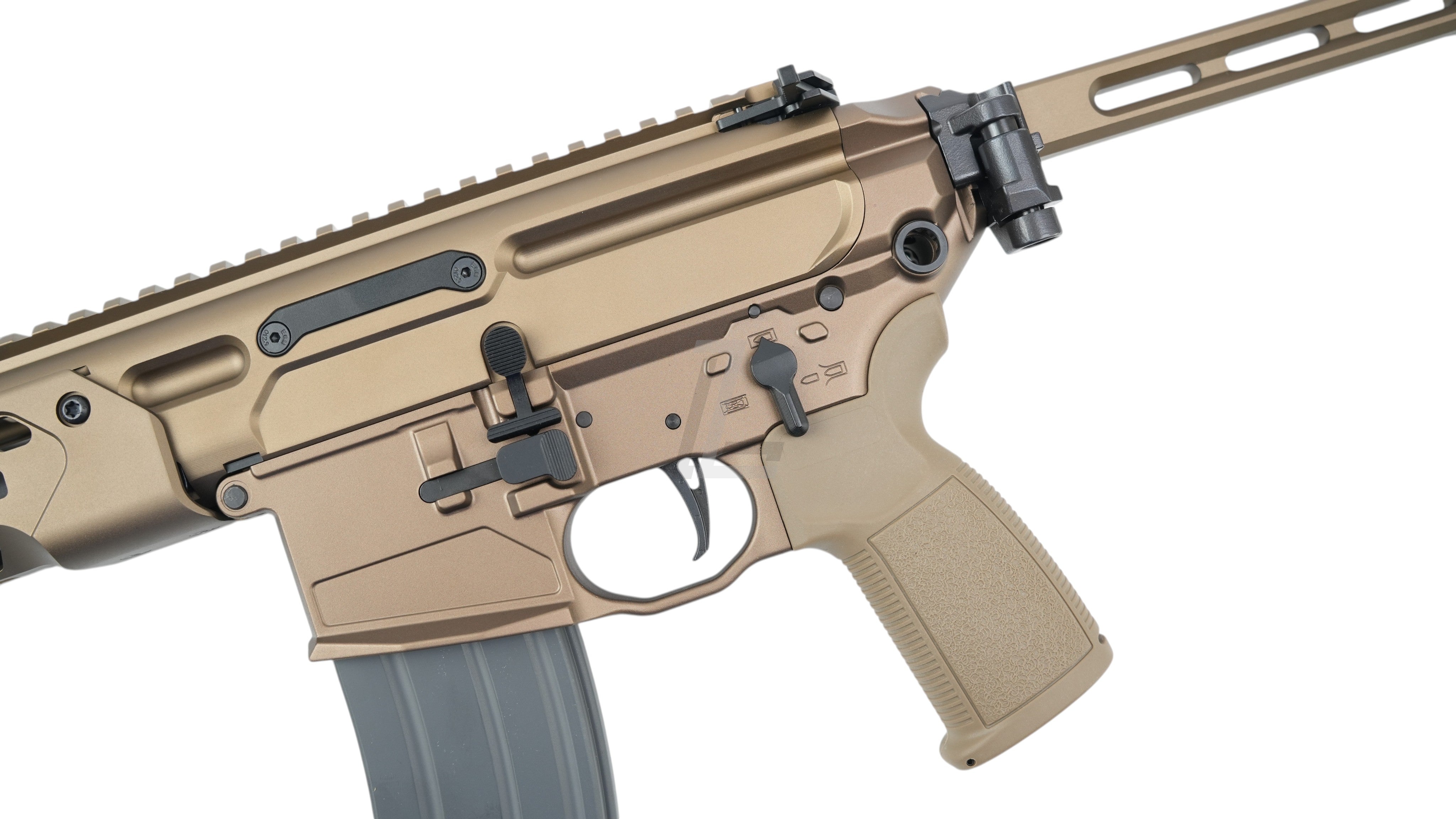Landing Zone SALVO PRECISION MCX SPEAR LT airsoft rifle in dark earth finish with stainless steel bolt and no markings