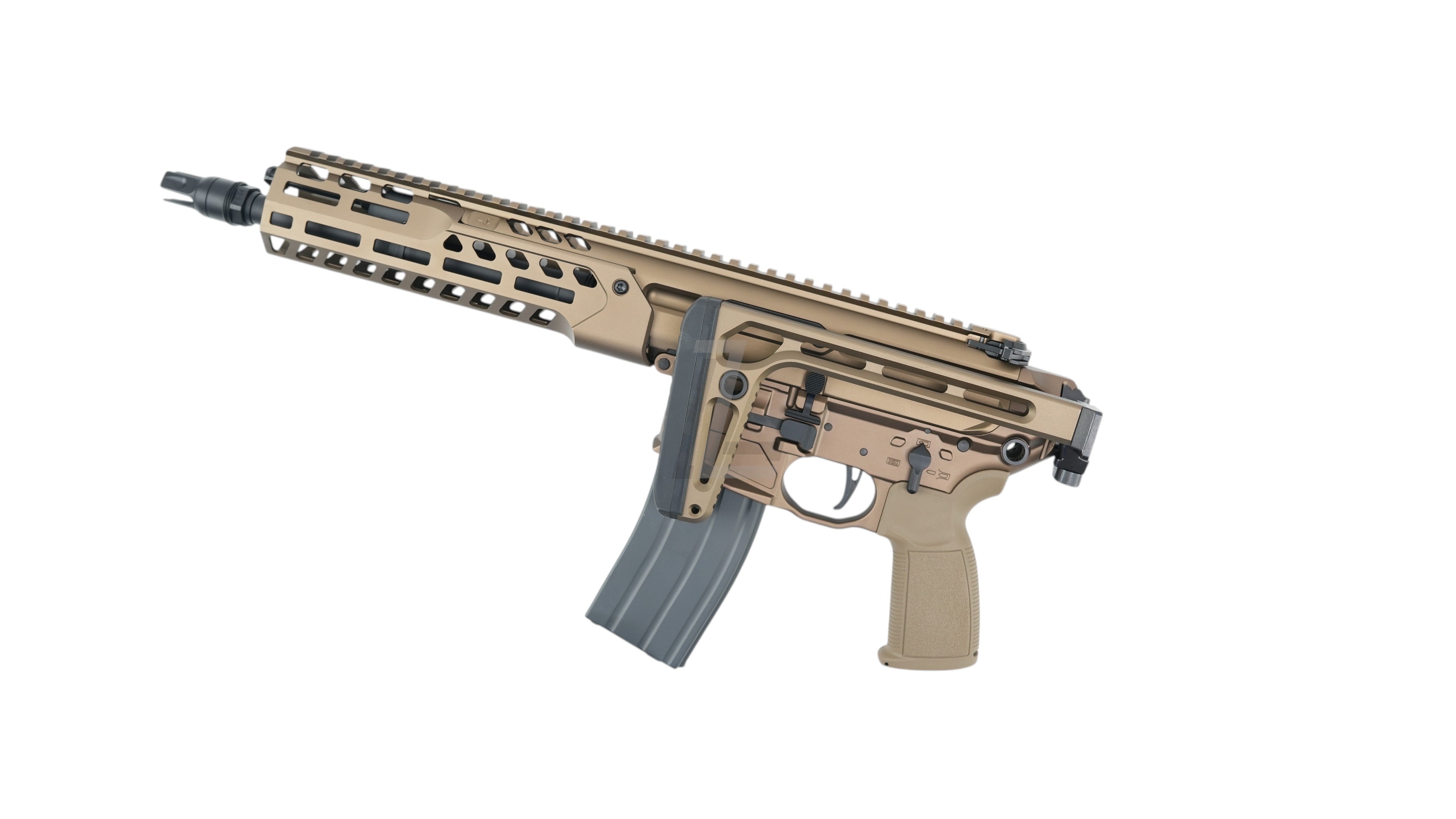 Landing Zone SALVO PRECISION MCX SPEAR LT airsoft rifle in dark earth with M-LOK handguard and stainless steel bolt