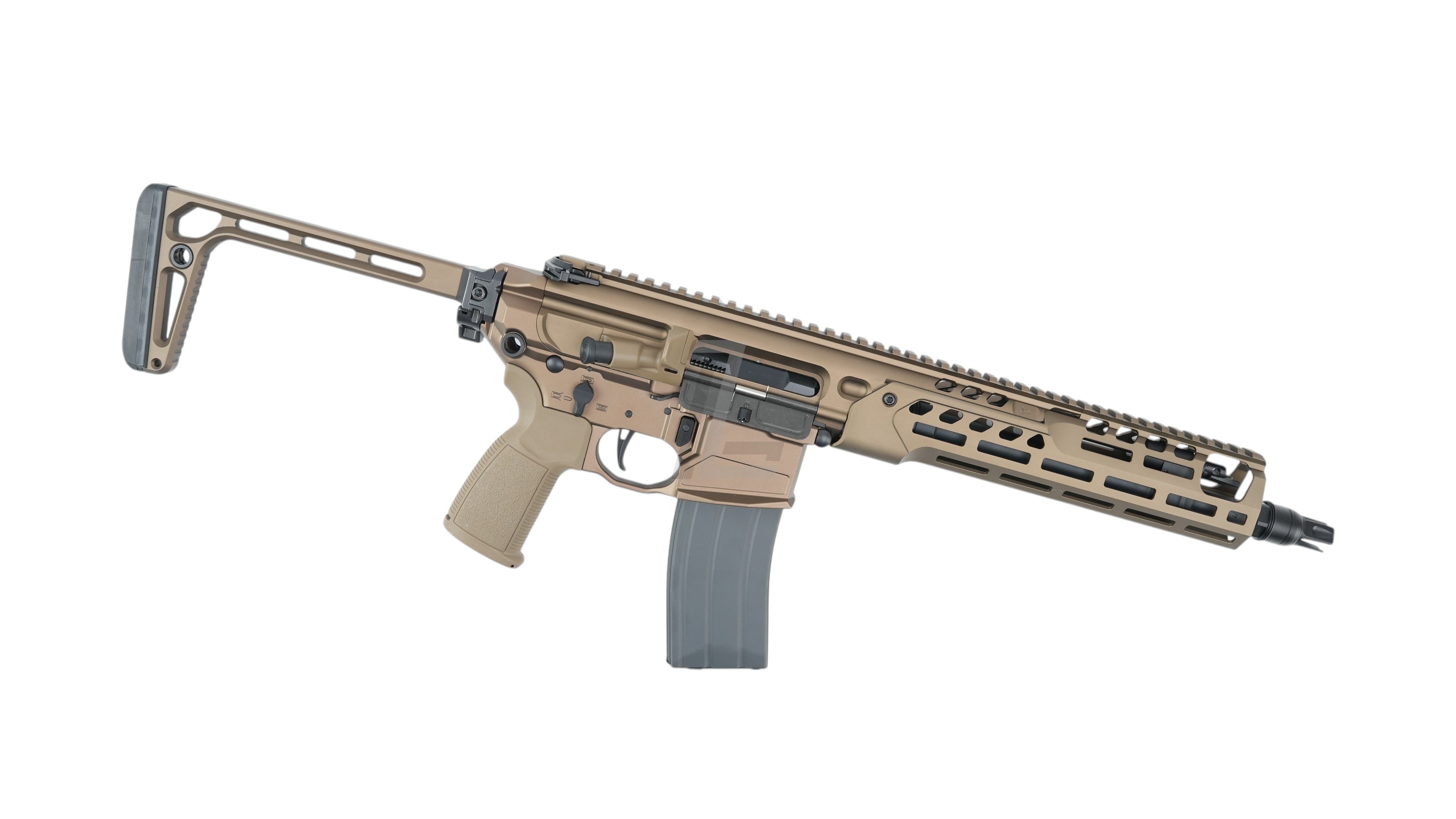 Landing Zone SALVO PRECISION MCX SPEAR LT 11.5 inch MWS GBB airsoft rifle in dark earth finish with folding stock