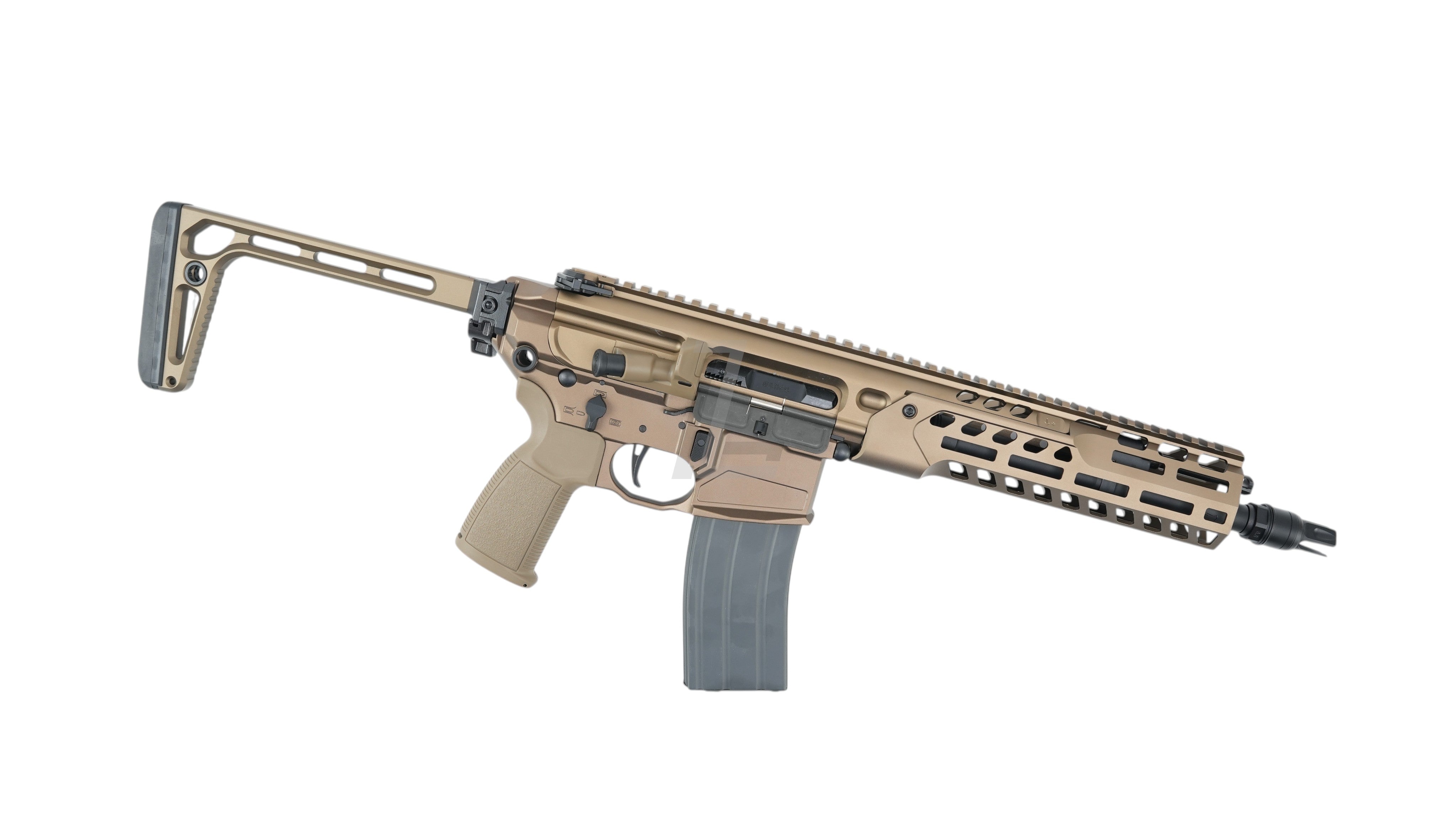 Landing Zone SALVO PRECISION MCX SPEAR LT GBB airsoft rifle in dark earth with stainless steel bolt and M-LOK rail