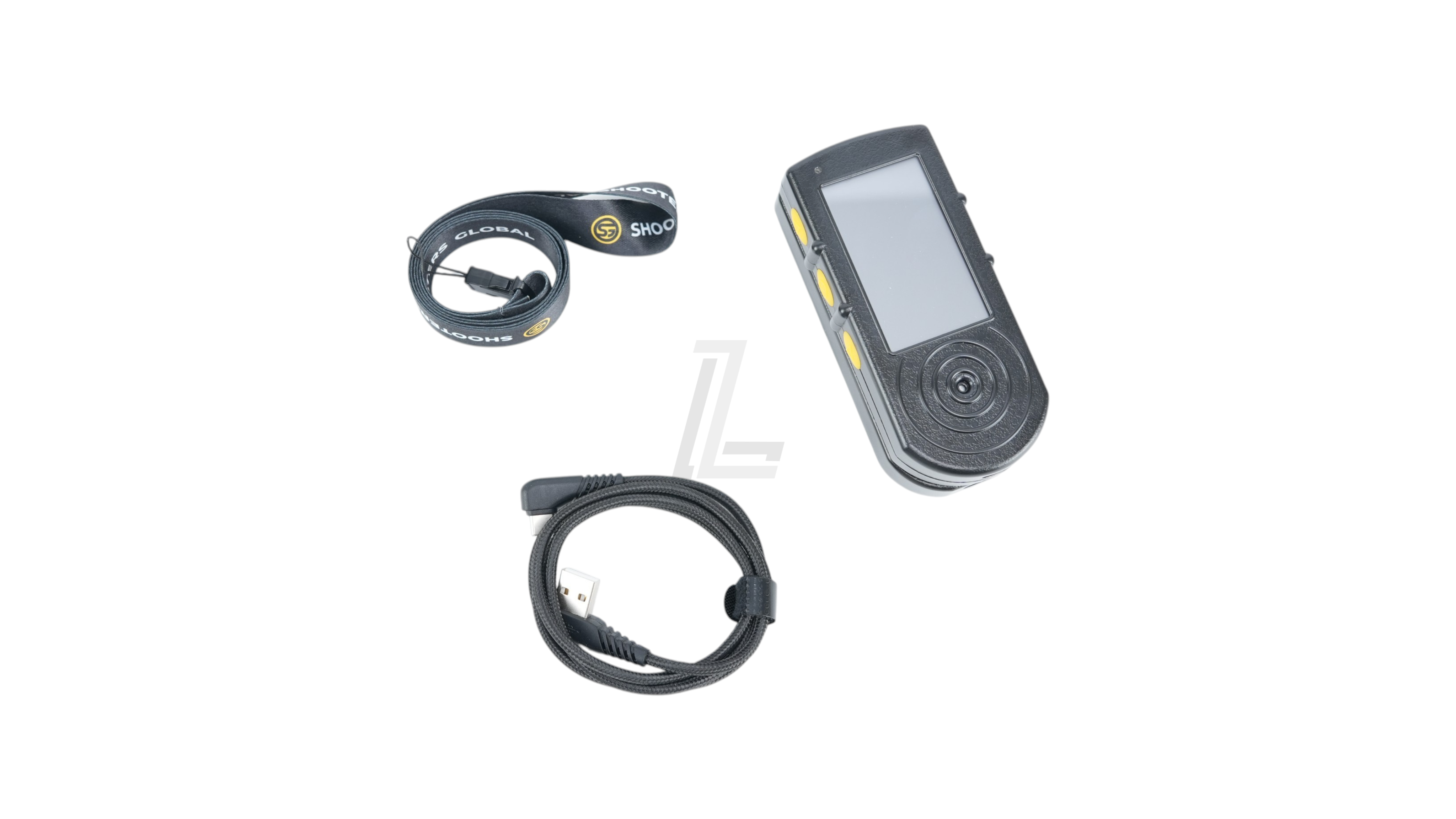 Landing Zone SHOOT GLOBAL SG TIMER 2 shot timer with black lanyard and charging cable for shooting practice