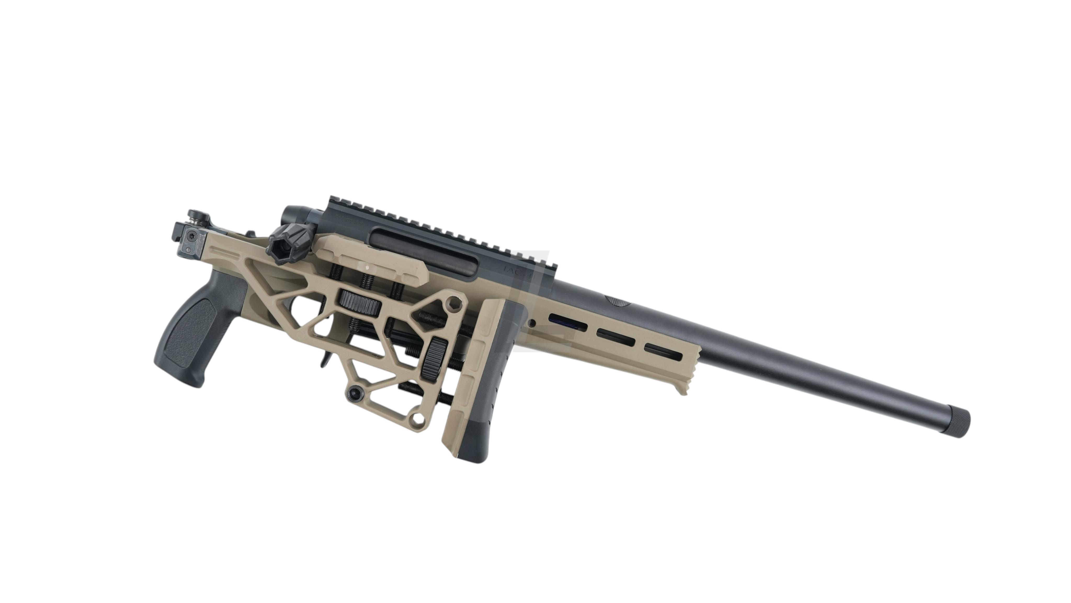 Landing Zone SILVERBACK TAC 41 L bolt action airsoft sniper rifle in FDE with lite chassis and skeletonized stock