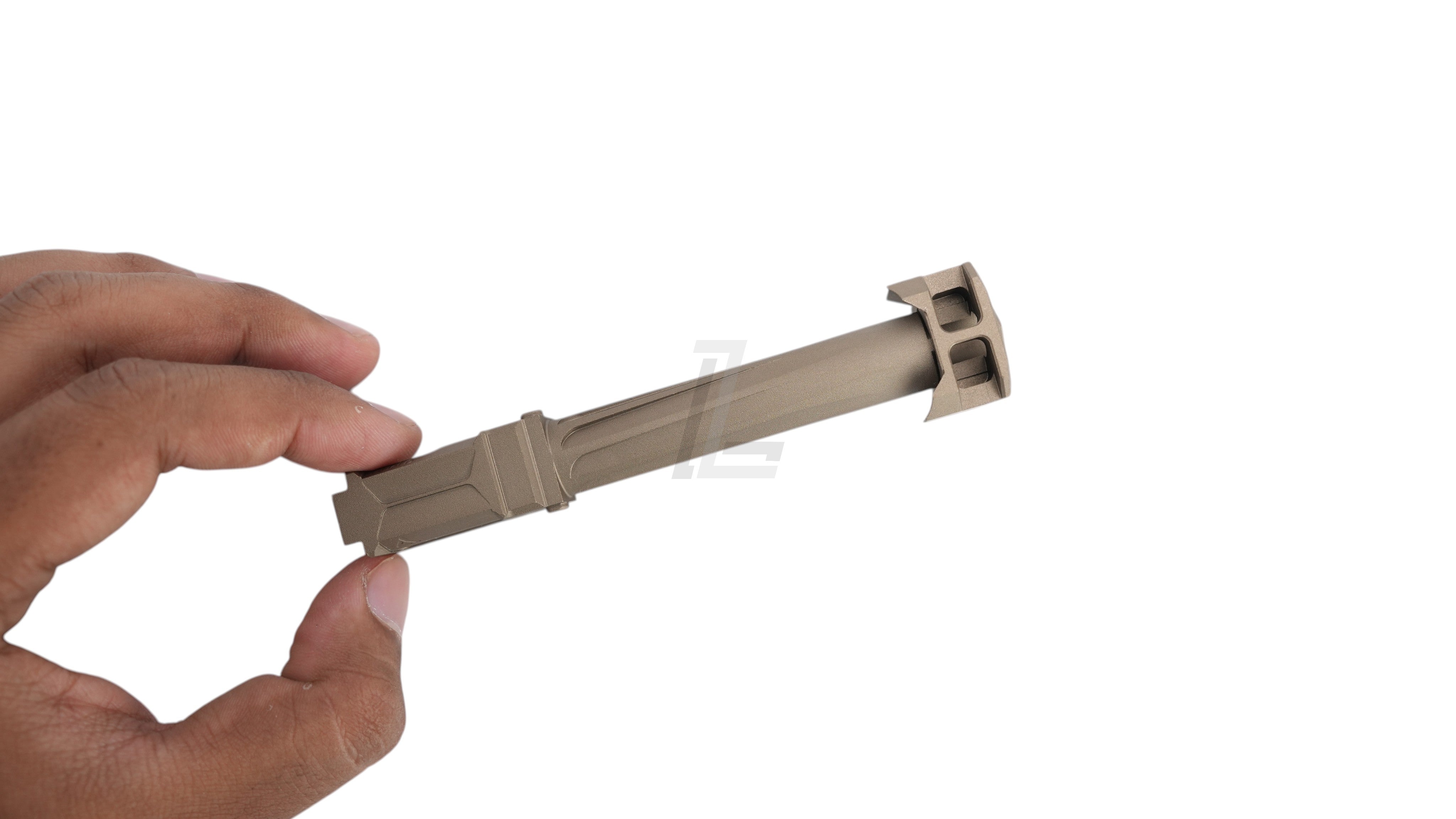 Landing Zone GUNDAY RA style tan aluminum outer barrel with compensator for Marui G17 Gen5 MOS GBB held in hand