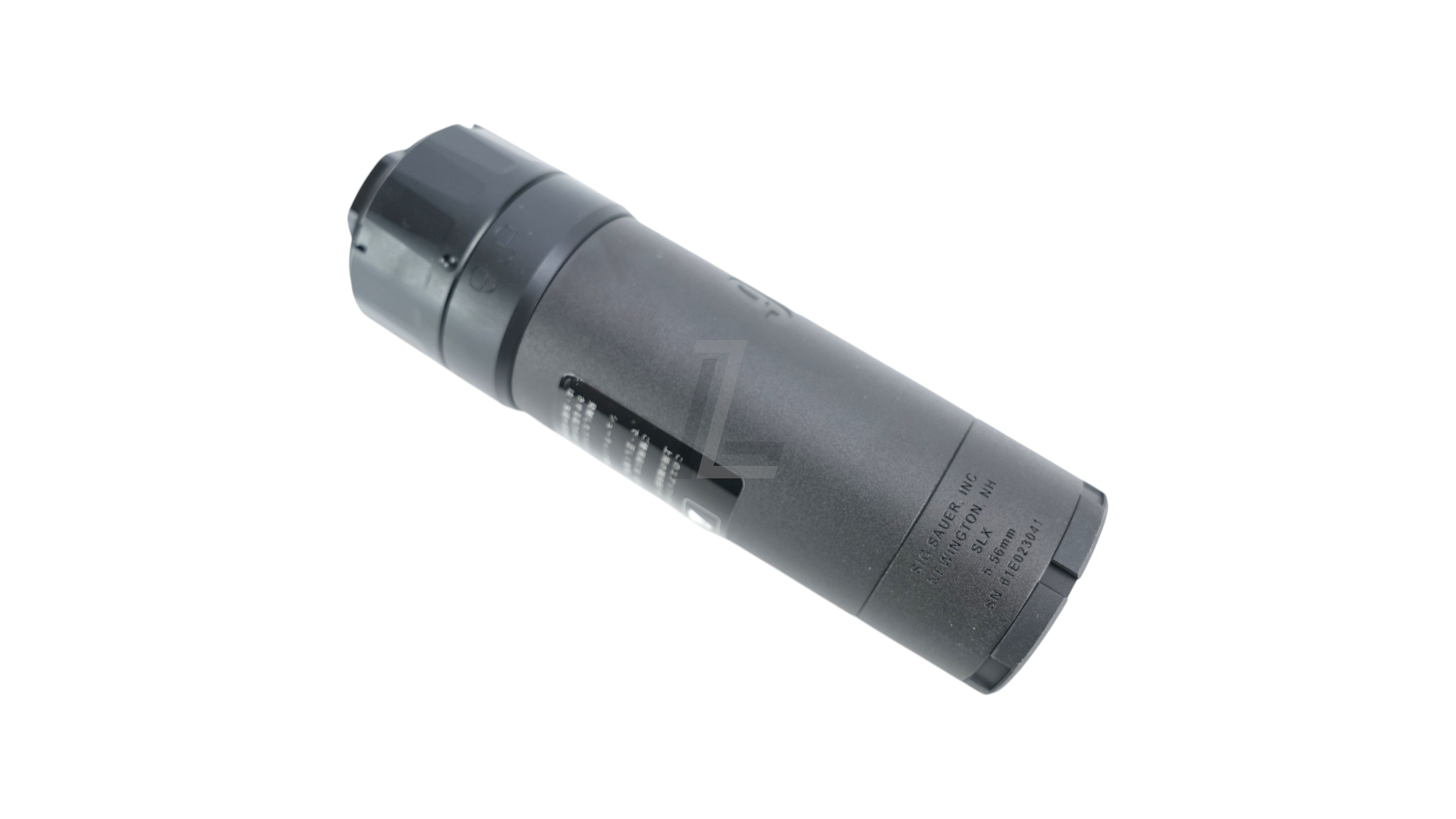 Landing Zone TASK FORCE SLX556C black firearm suppressor with engraved markings on a white background
