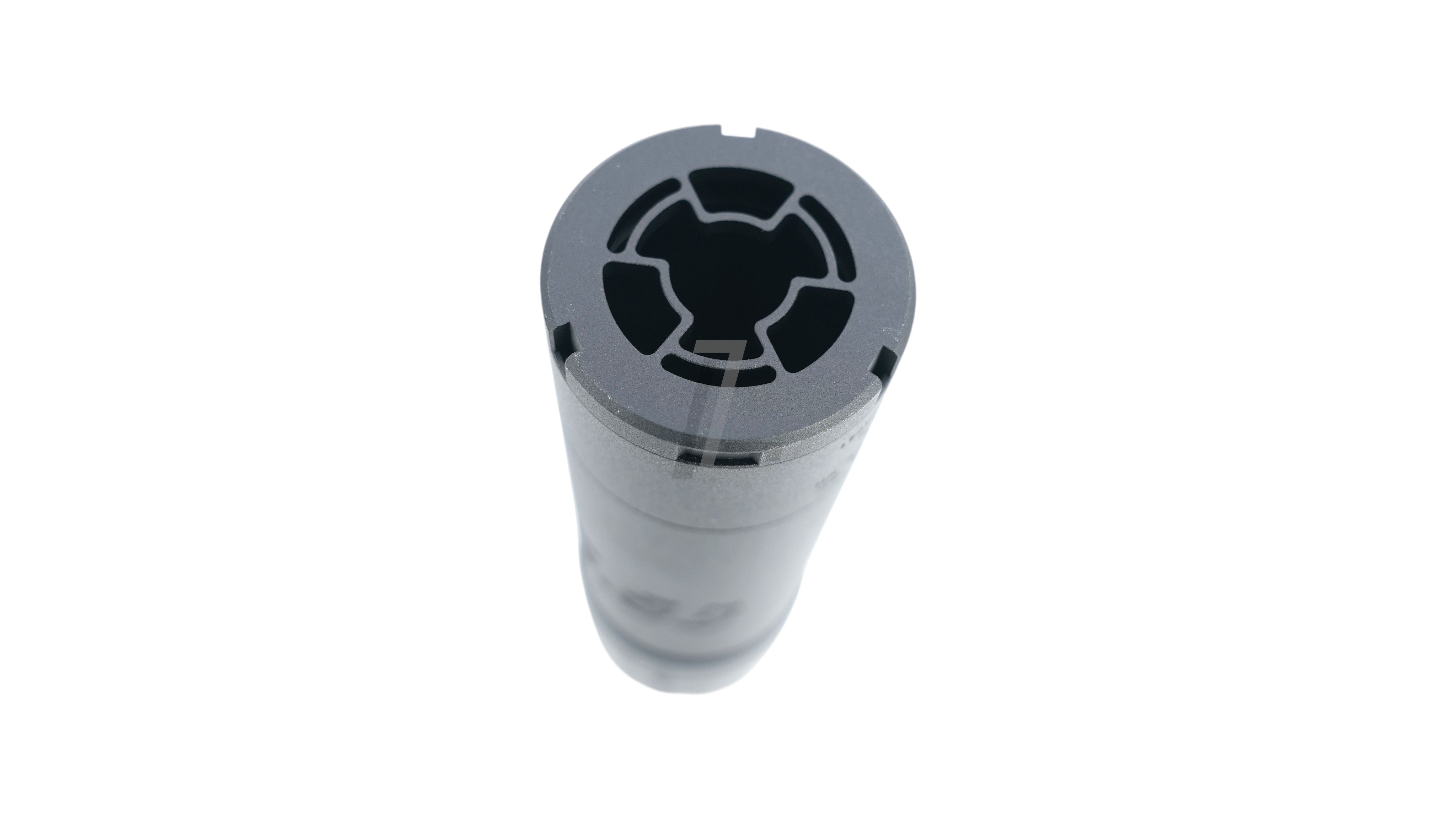 Landing Zone TASK FORCE SLX556C black firearm suppressor with integrated flash hider, top-down view