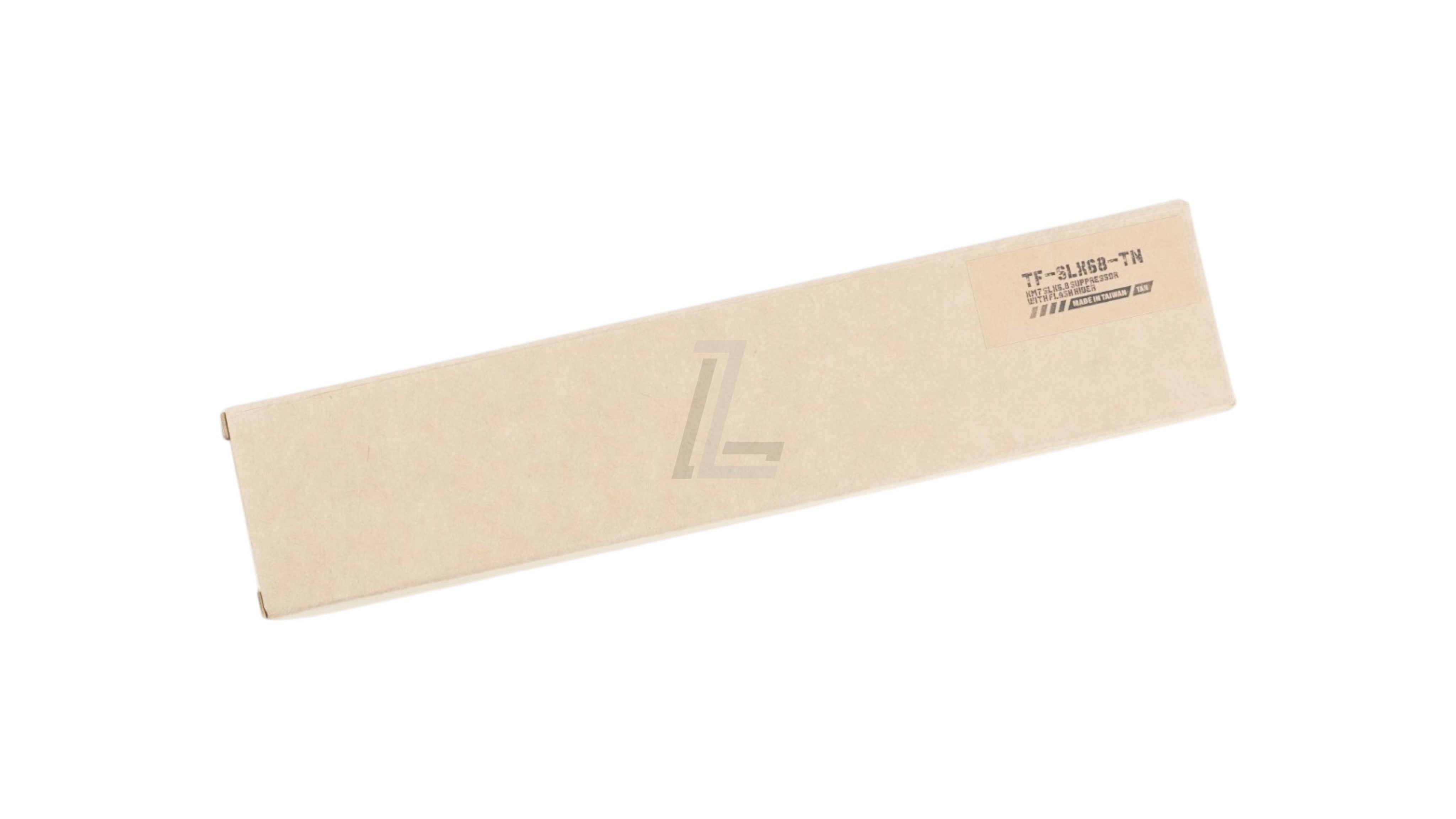 Landing Zone TASK FORCE XM7 SLX 6.8 airsoft suppressor in tan packaging box