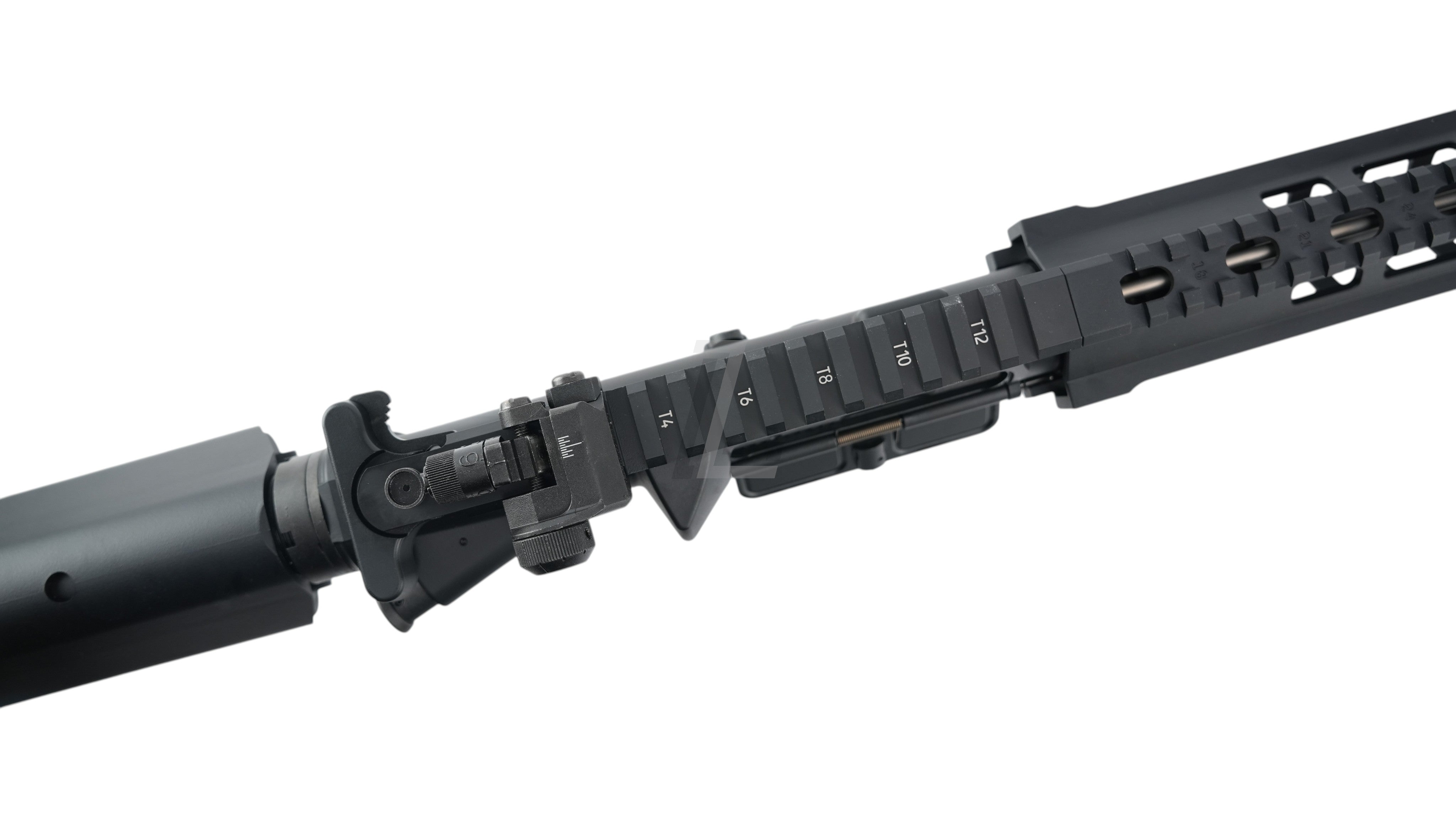 Landing Zone Tokyo Marui Evolt RS FPR MK IV airsoft rifle top rail view with numbered picatinny slots