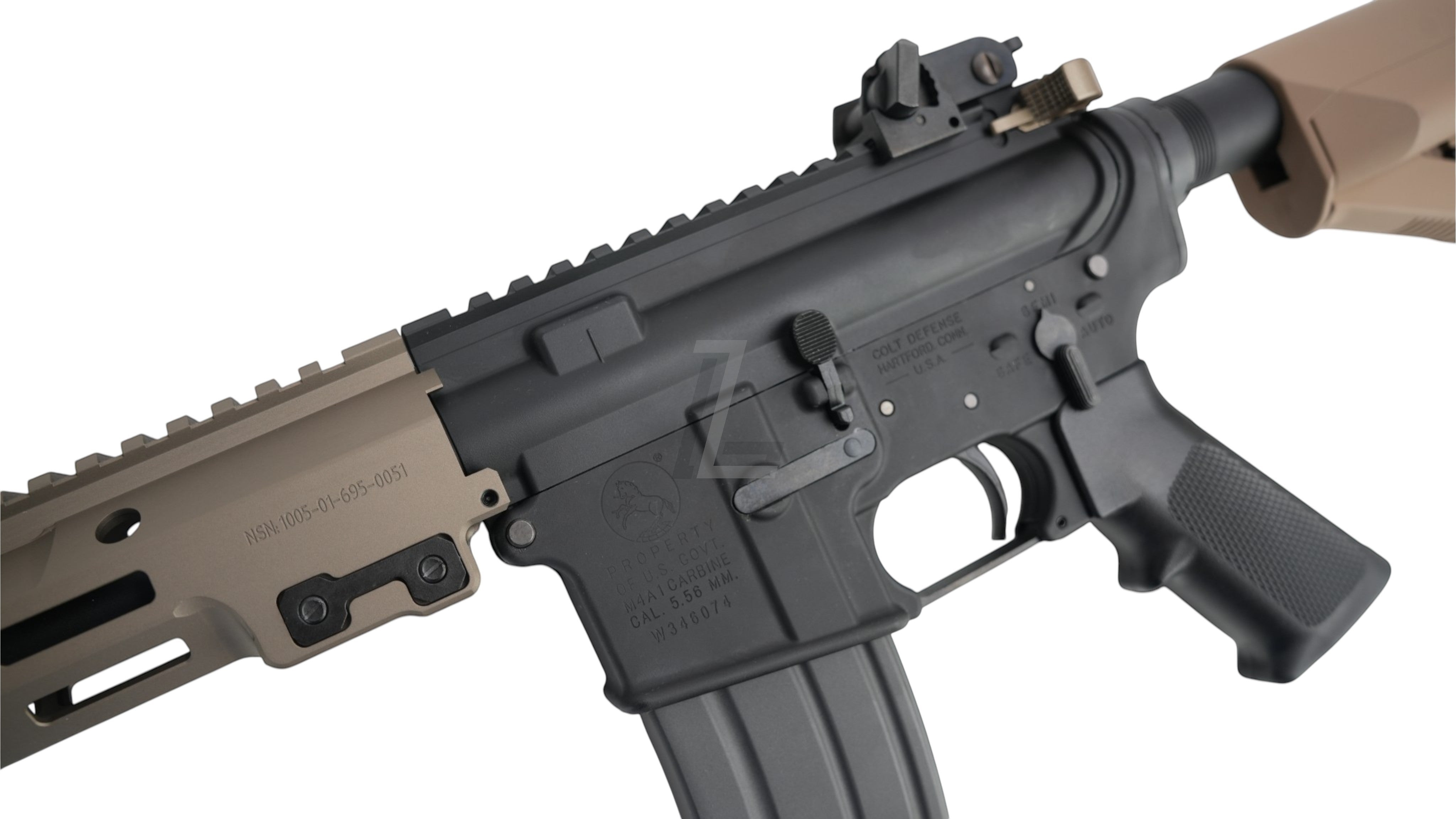 Landing Zone Tokyo Marui URG-I 11.5 inch GBB airsoft rifle with black receiver and tan M-LOK handguard