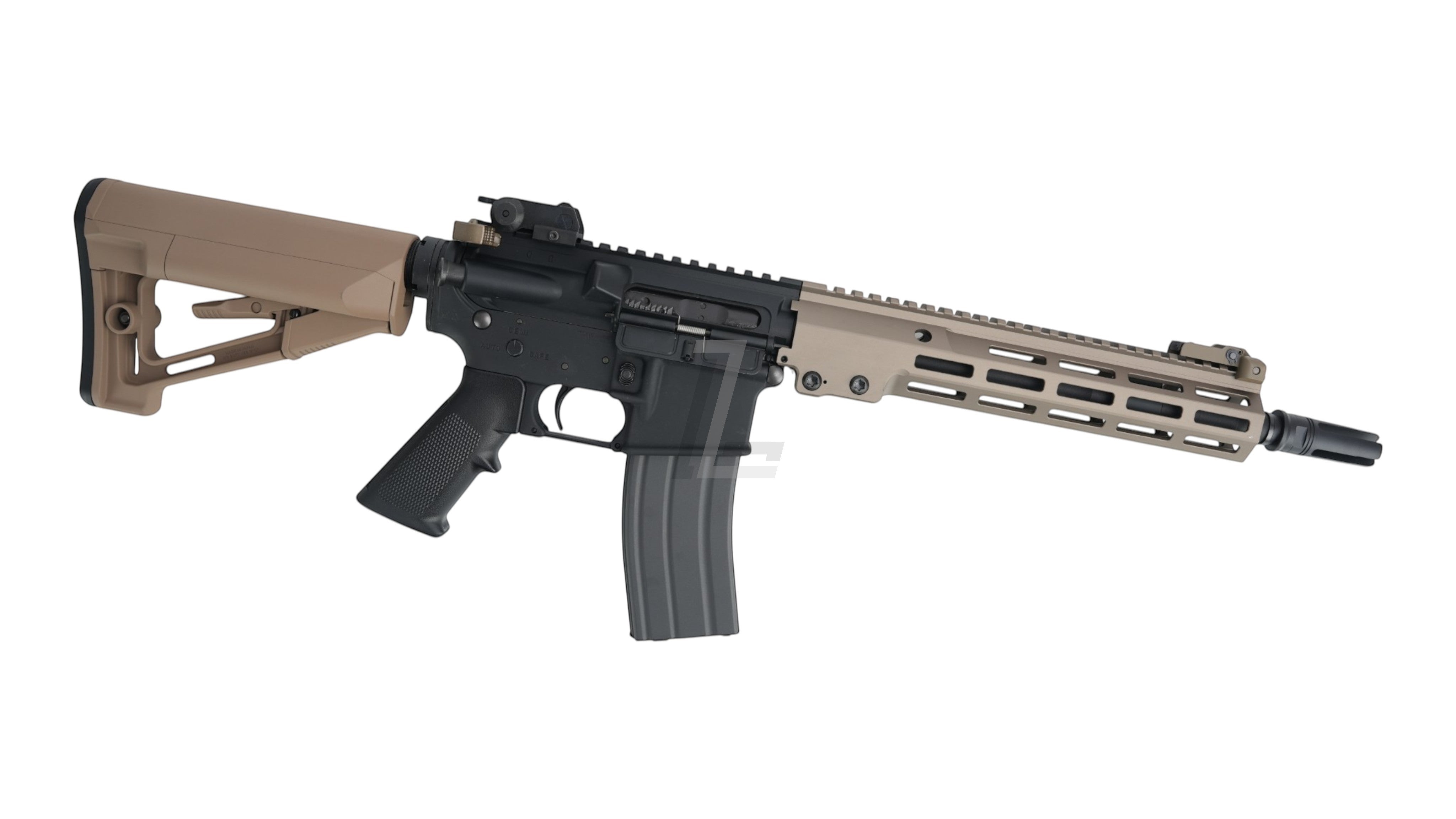 Landing Zone Tokyo Marui URG-I 11.5 inch GBB airsoft rifle in black and tan with M-LOK handguard