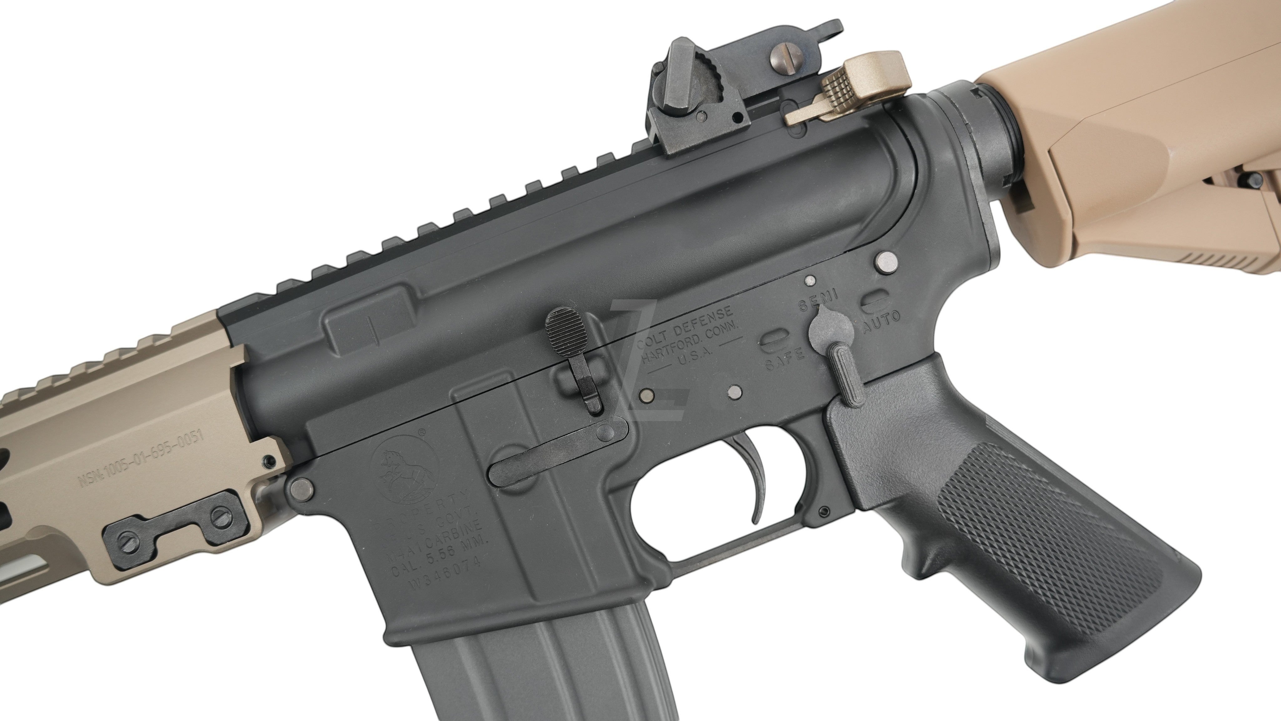 Landing Zone Tokyo Marui URG-I 11.5 inch GBB airsoft rifle receiver detail with DDC handguard and metal body