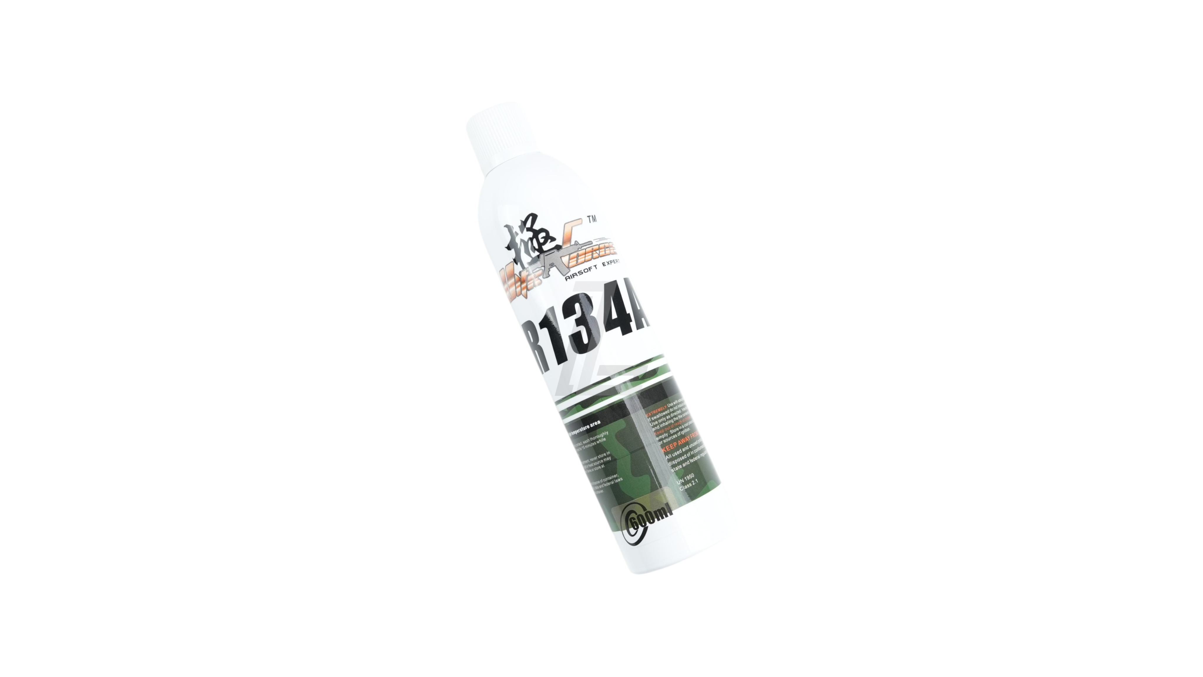 Landing Zone ULTRAFORCE R134A 9KG airsoft gas canister in a 600ml white bottle for GBB airsoft guns