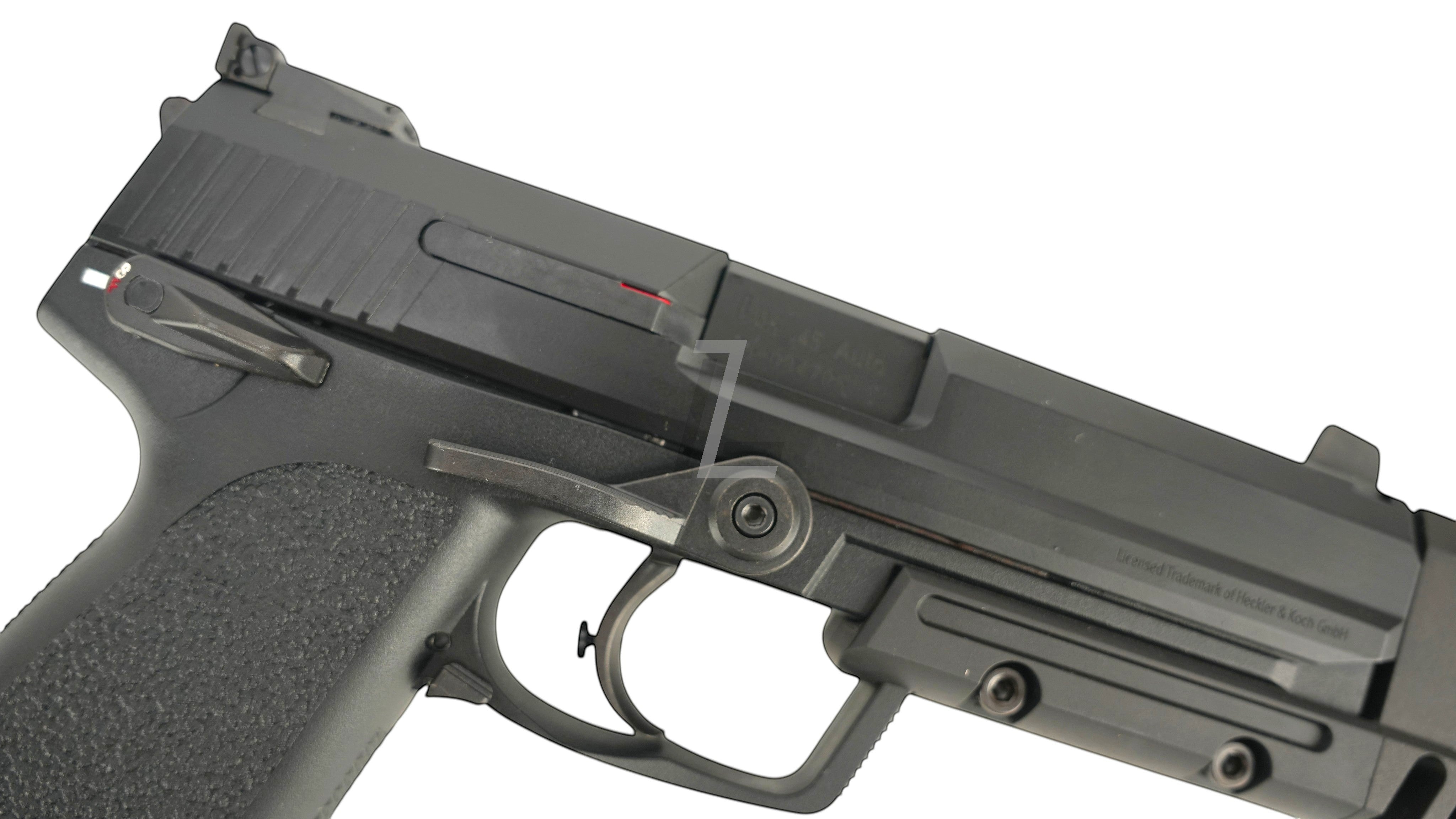 Landing Zone UMAREX KWA USP.45 Match GBB airsoft pistol in black with textured grip and metal slide detail