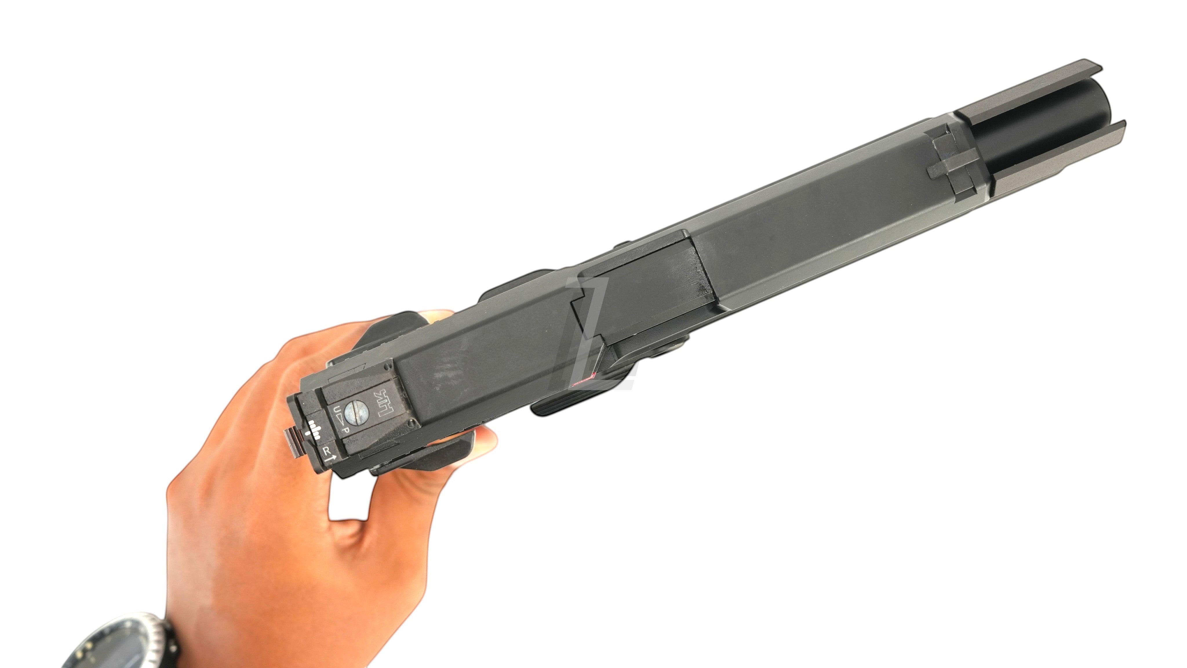 Landing Zone UMAREX KWA USP.45 Match GBB airsoft pistol viewed from above held in a hand