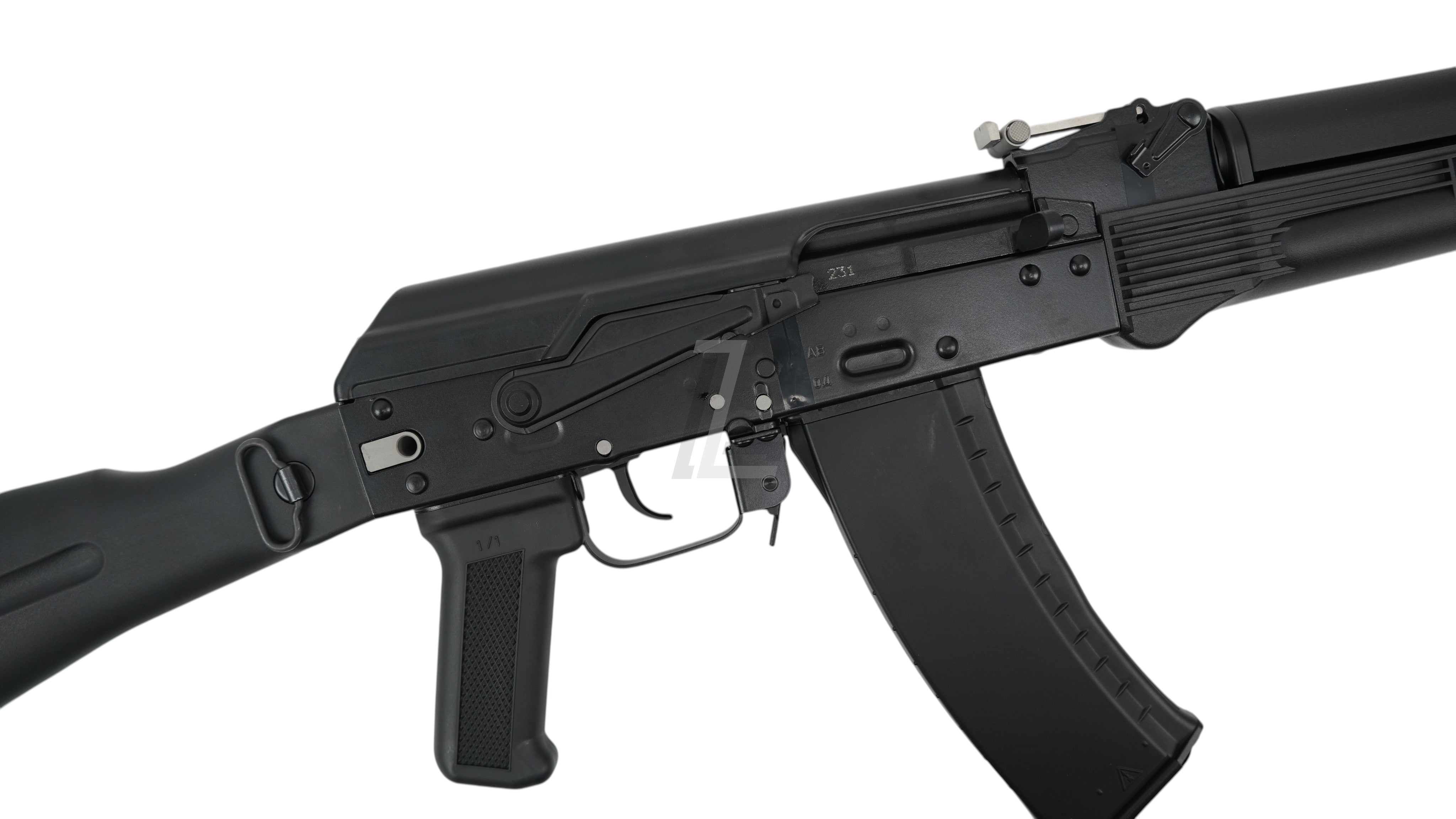 Landing Zone VFC AK105 GBB airsoft rifle featuring a black stamped steel receiver and realistic gas-powered design.