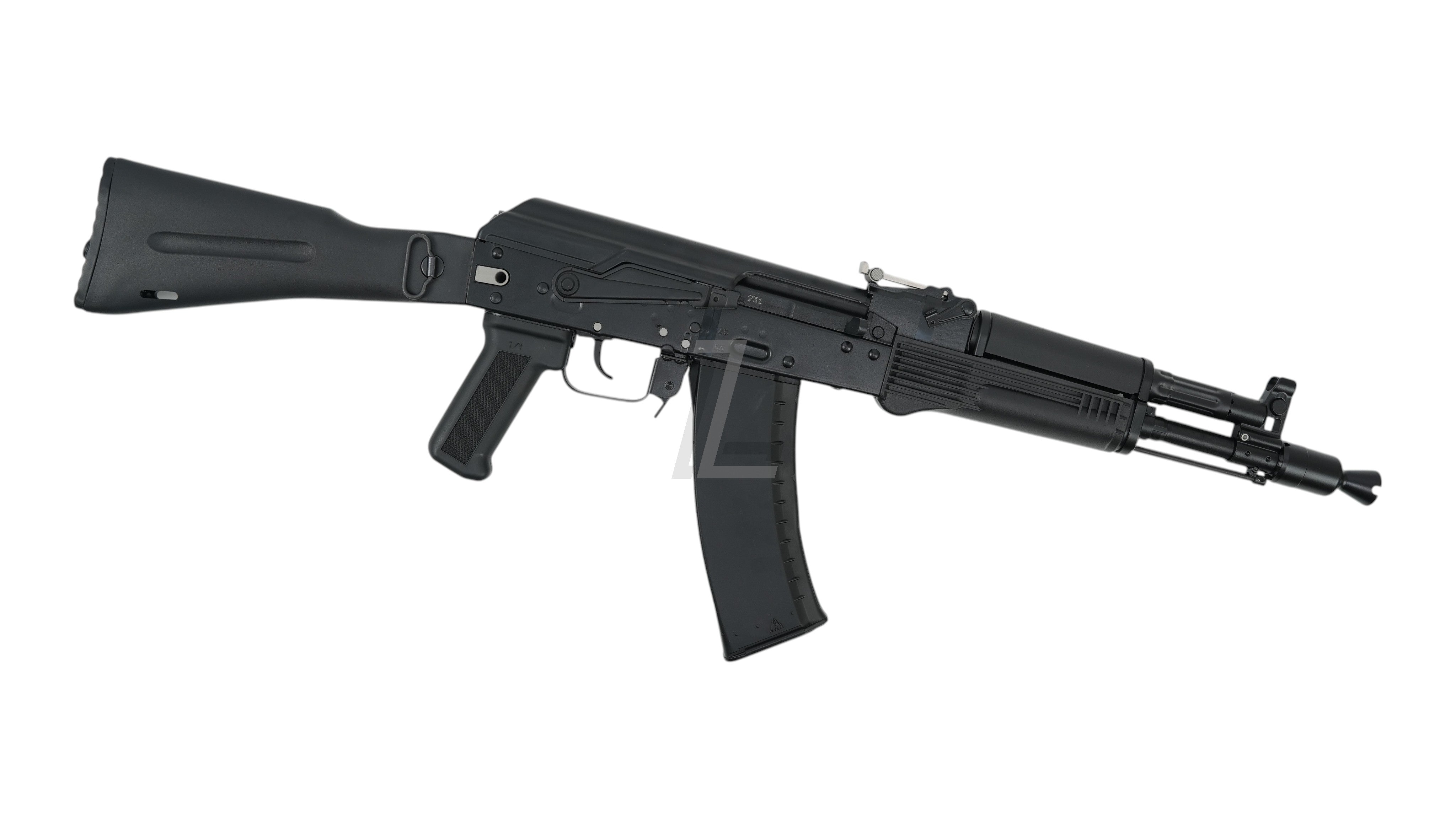 Landing Zone VFC AK105 GBB airsoft rifle with black stamped steel receiver and realistic full-travel bolt action.