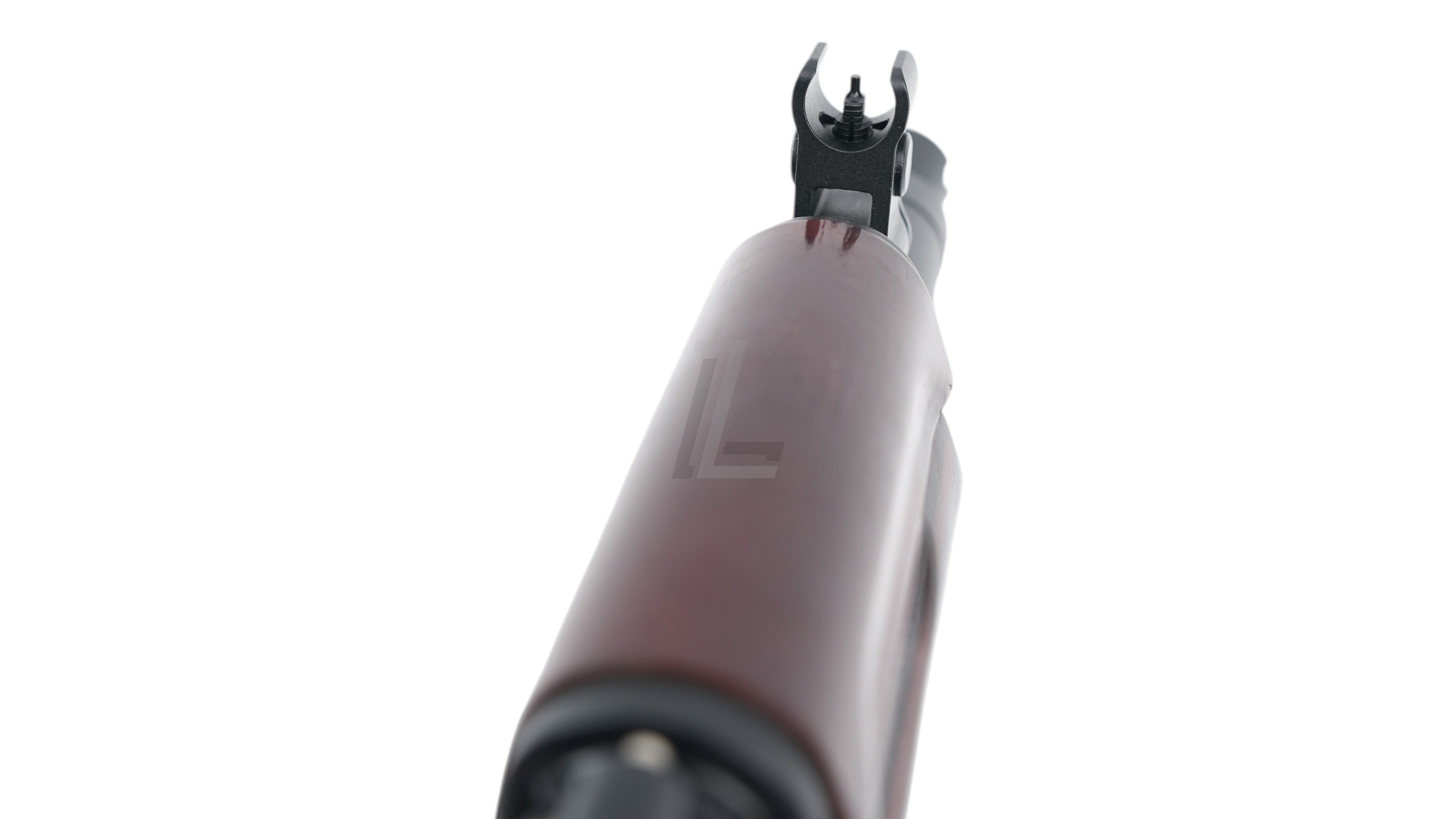 Landing Zone VFC AVS74U AKS74U GBB airsoft rifle front sight post and wood handguard close-up