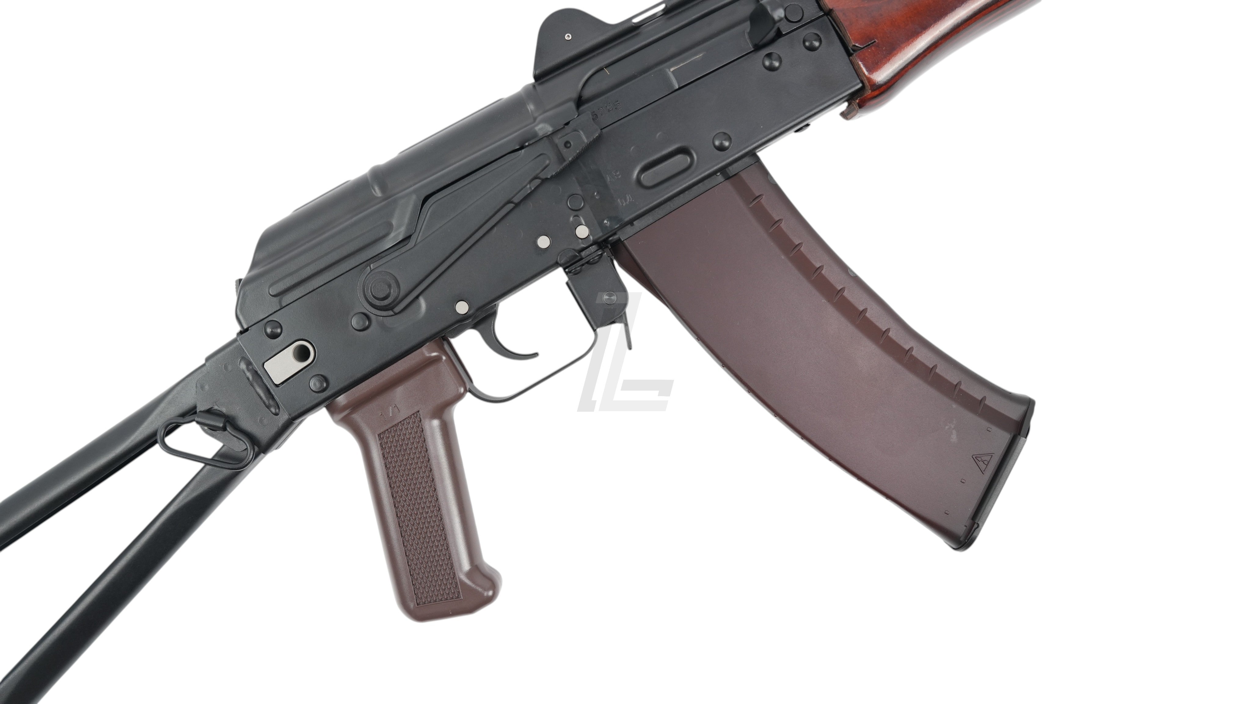 Landing Zone VFC AVS74U AKS74U gas blowback airsoft rifle featuring a black metal receiver and brown polymer furniture.