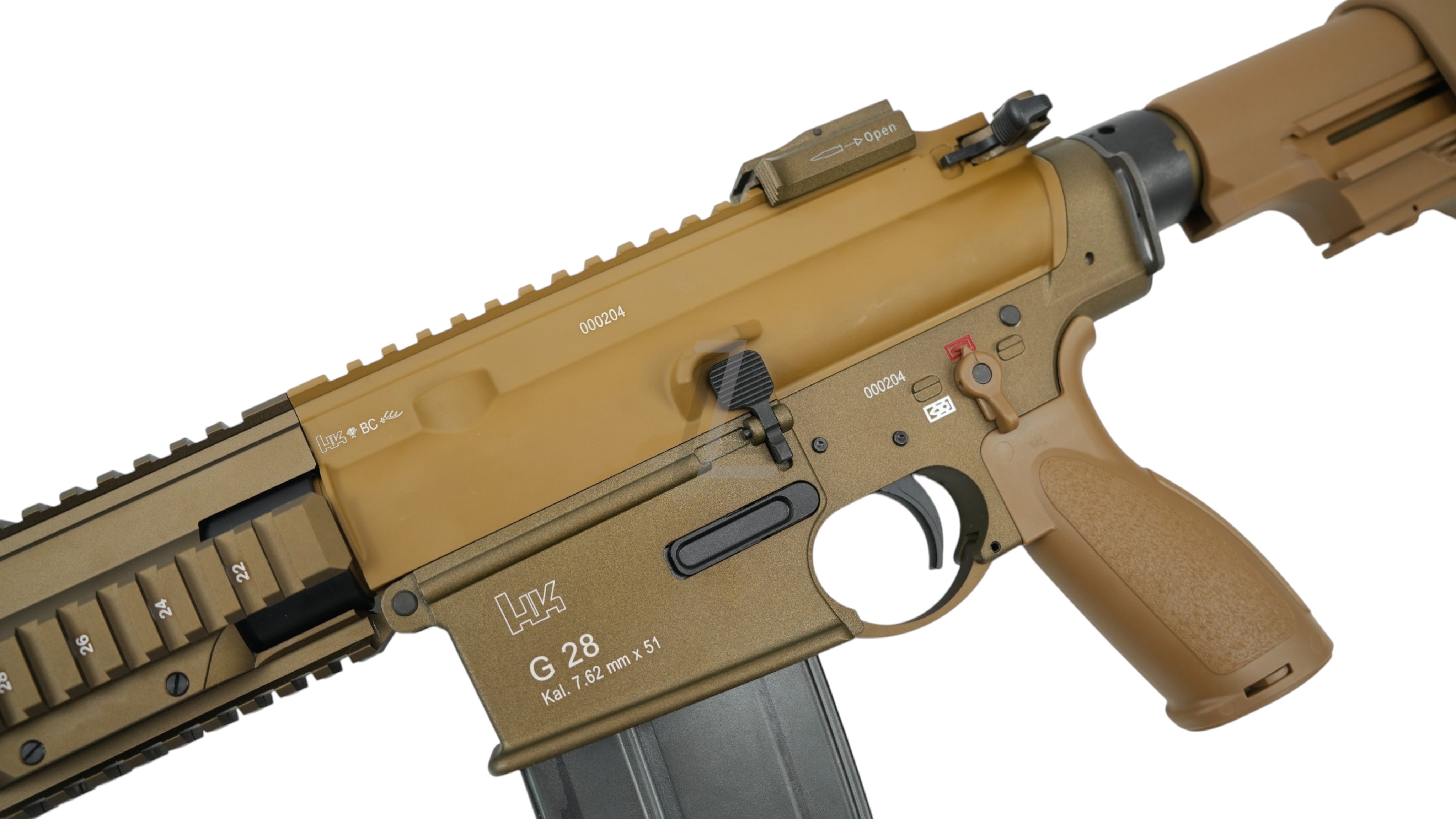 Landing Zone VFC G28 GBB airsoft rifle in tan with authentic Umarex HK markings and detailed metal receiver