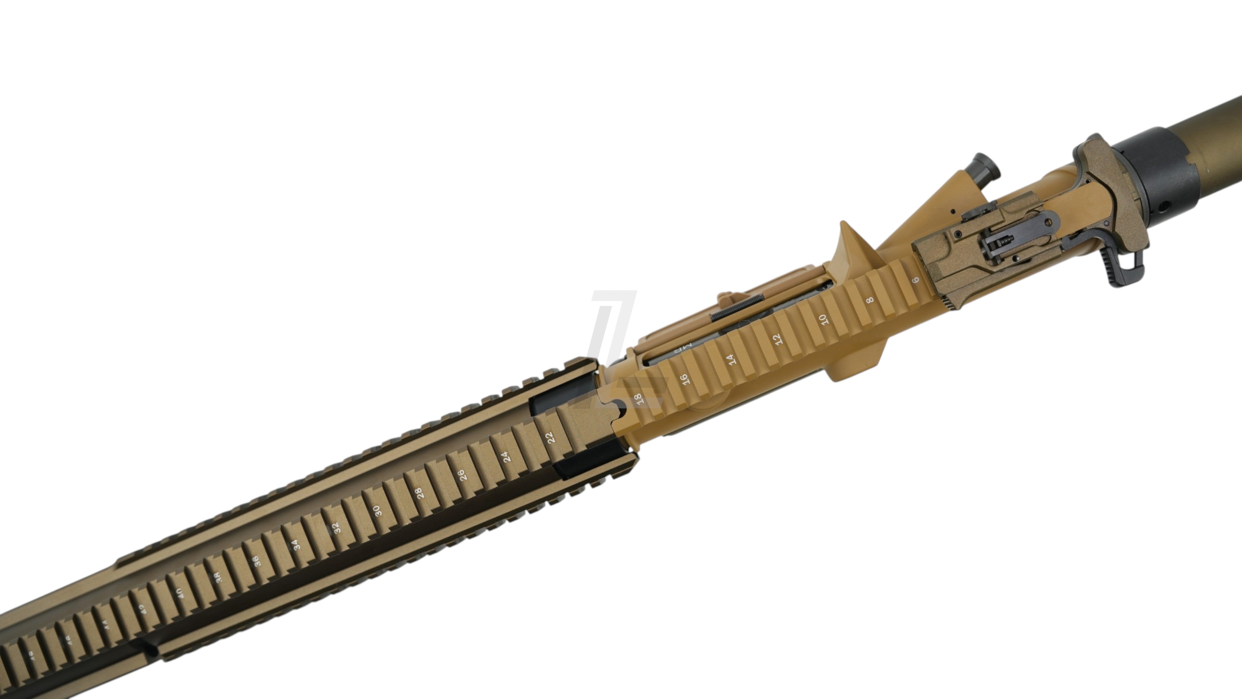 Landing Zone VFC G28 GBB airsoft rifle upper receiver in tan with integrated picatinny rail system