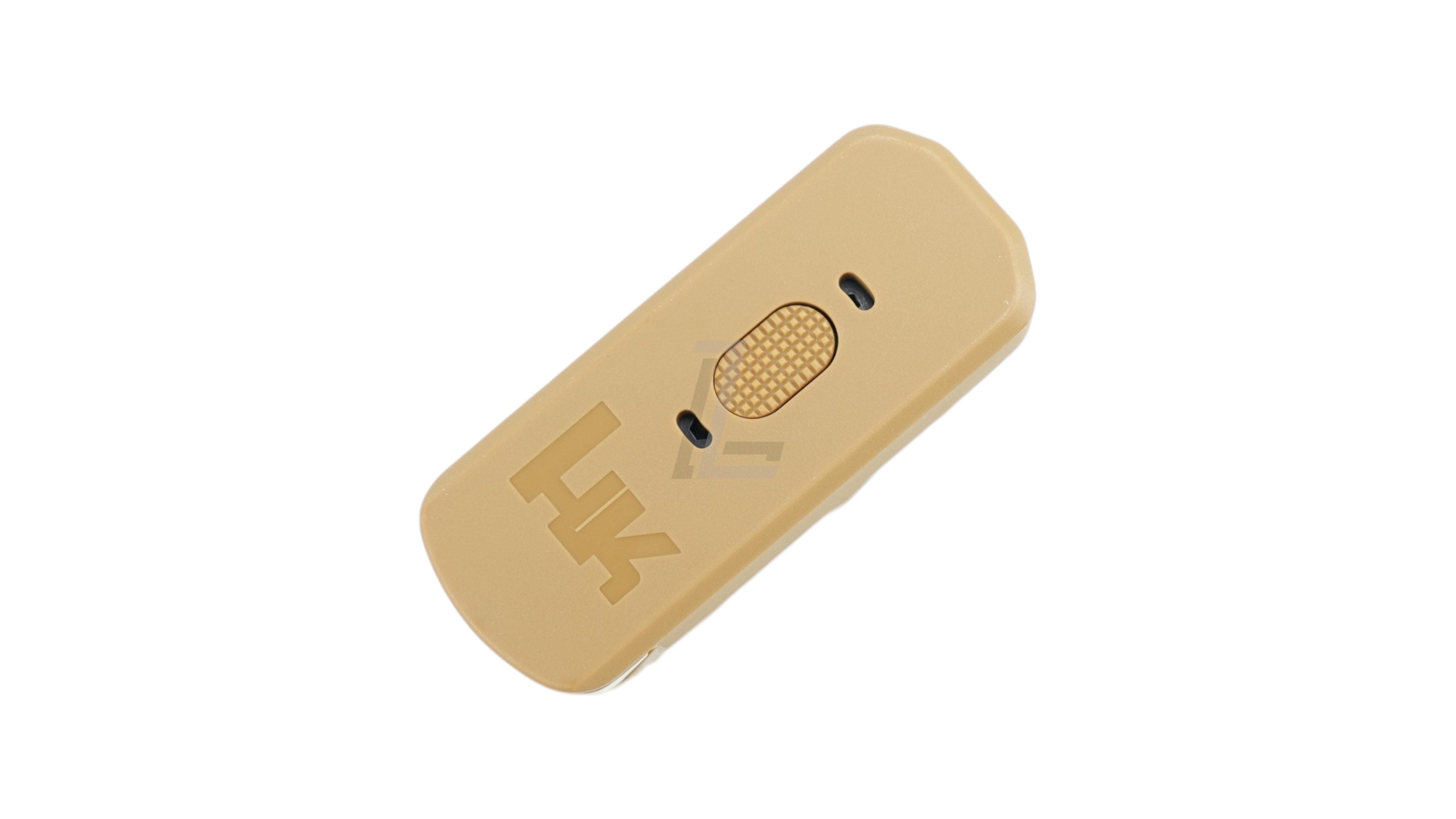 Landing Zone VFC H&K GEN3 gas airsoft magazine in FDE tan finish, showing the base plate with HK logo.