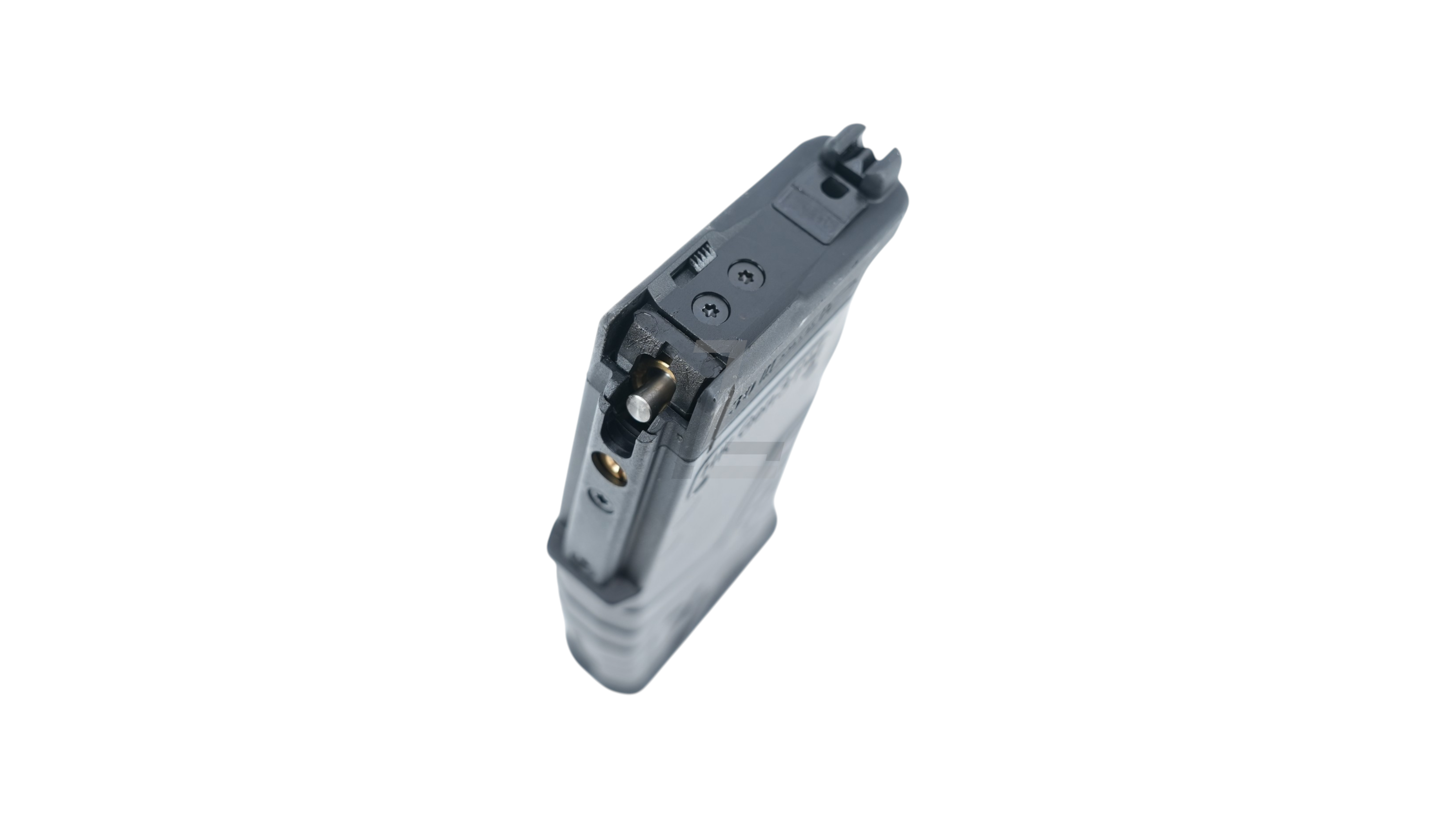 Landing Zone VFC H&K GEN3 30-round gas airsoft magazine in black, top-down view showing the feed lips and valve.