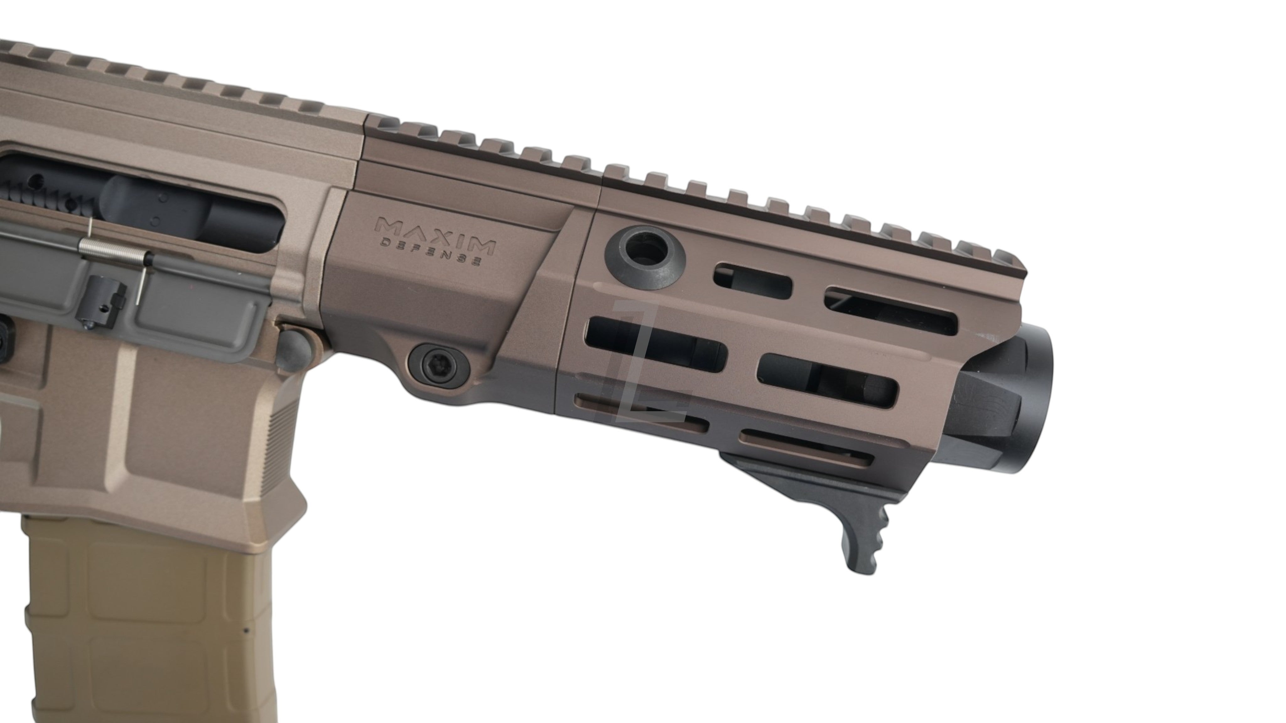 Landing Zone VFC PDX SBR GBB airsoft rifle in FDE with Maxim Defense licensed handguard and integrated rail system.