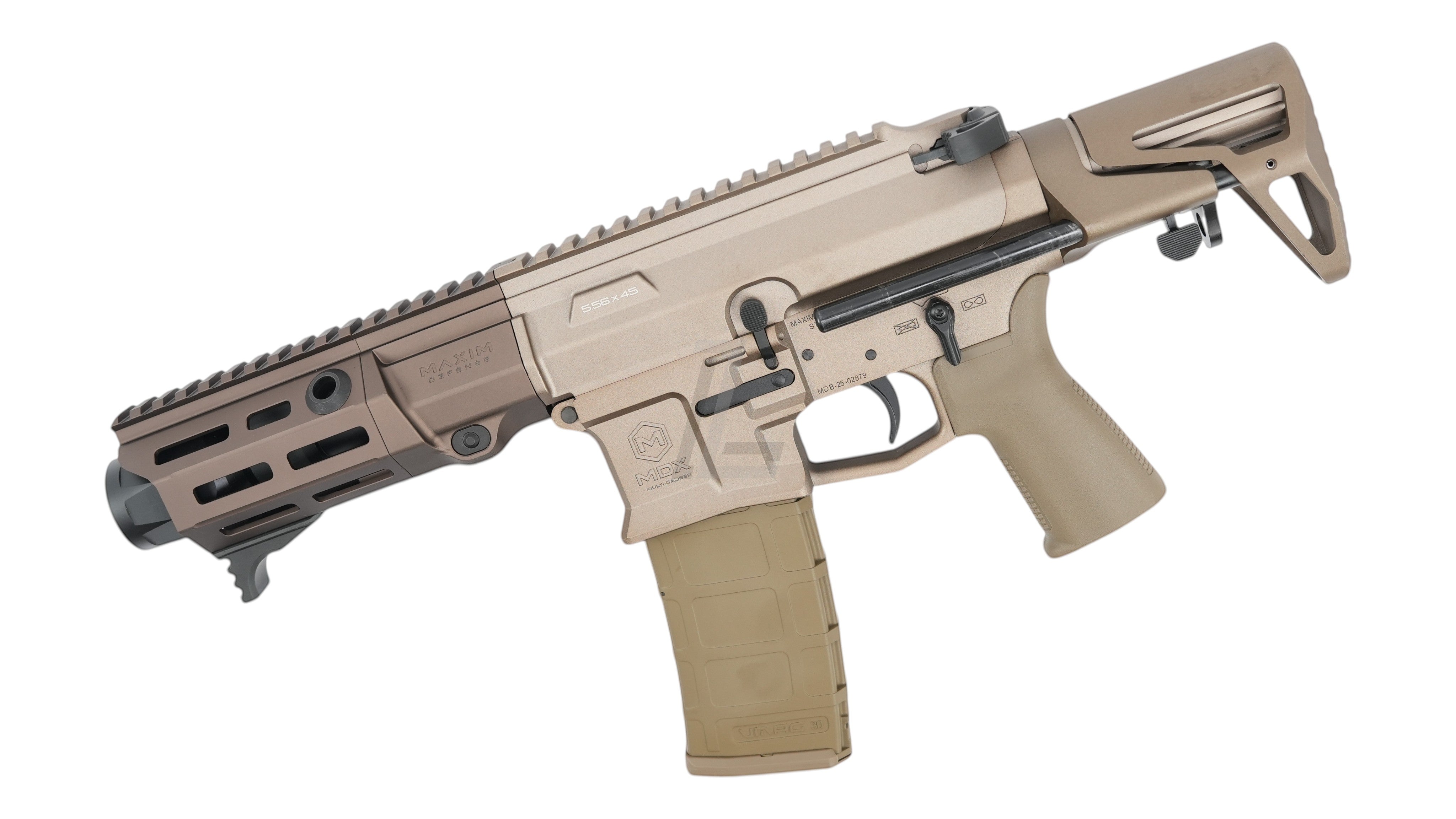 Landing Zone VFC Maxim Defense PDX SBR GBB airsoft rifle in FDE finish with metal body and compact stock