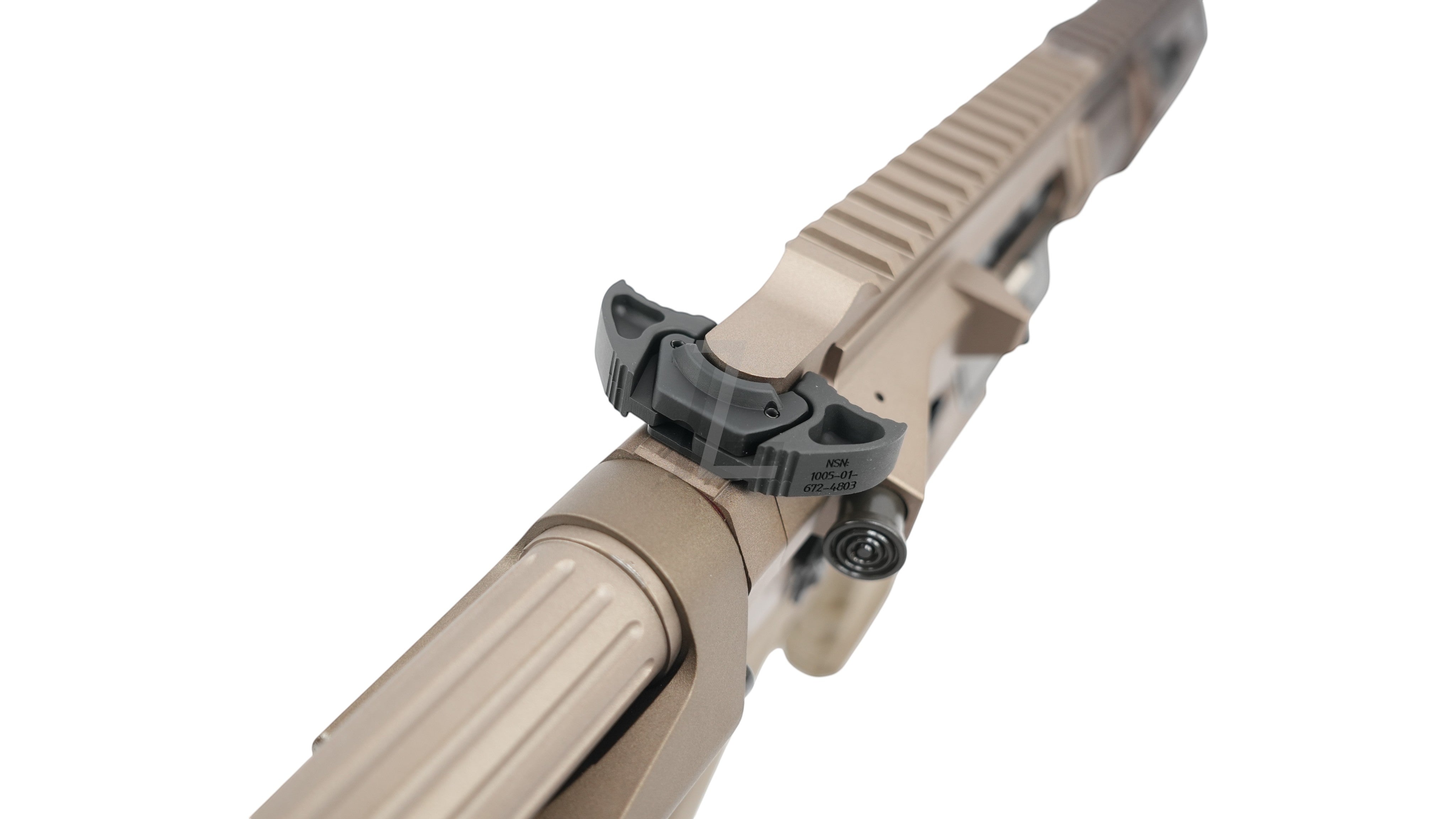 Landing Zone VFC Maxim Defense PDX SBR GBB airsoft rifle in FDE featuring a detailed charging handle and metal body.
