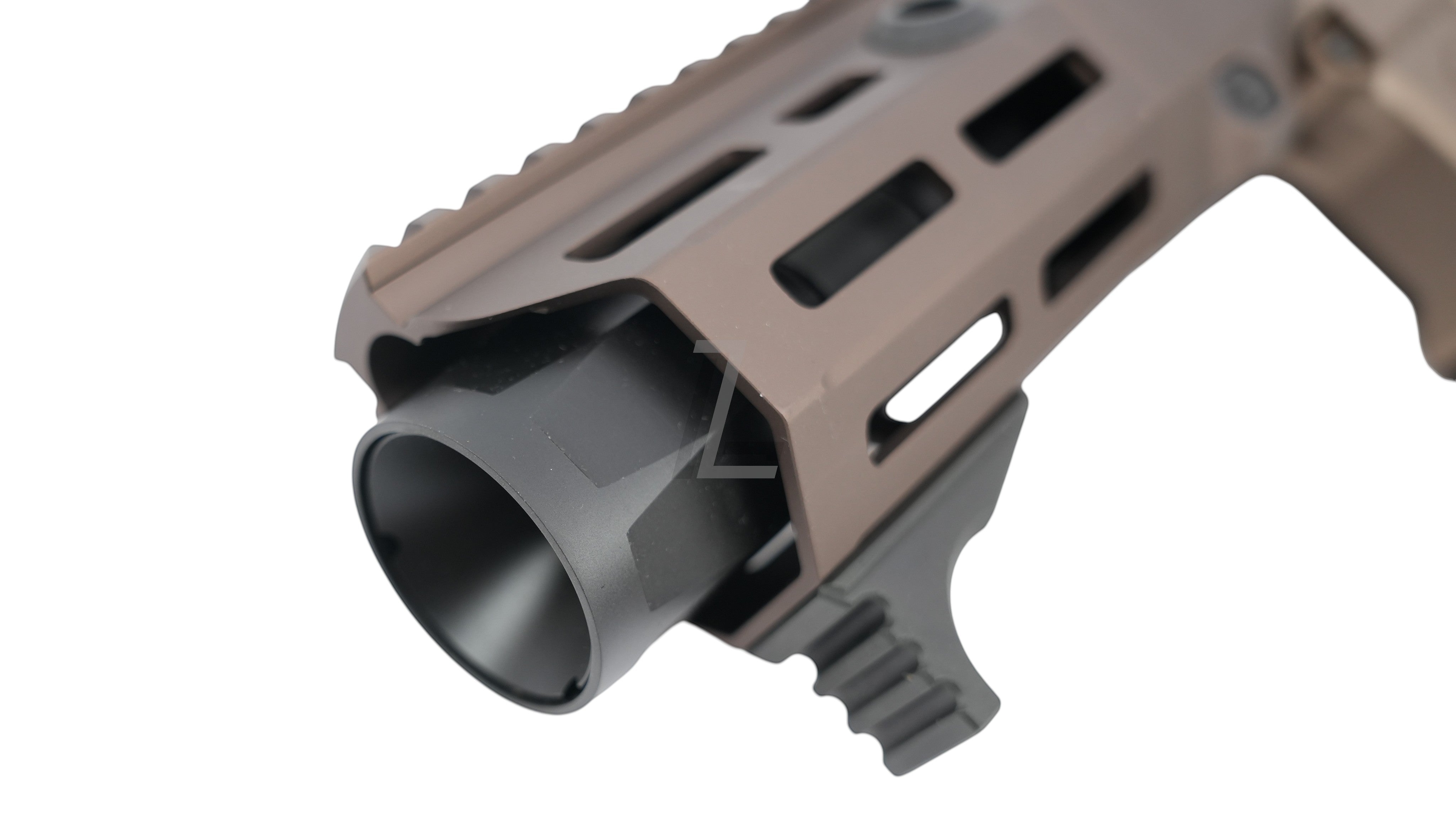 Landing Zone VFC Maxim Defense PDX SBR GBB airsoft rifle featuring a FDE handguard and black Hatebrake muzzle device.