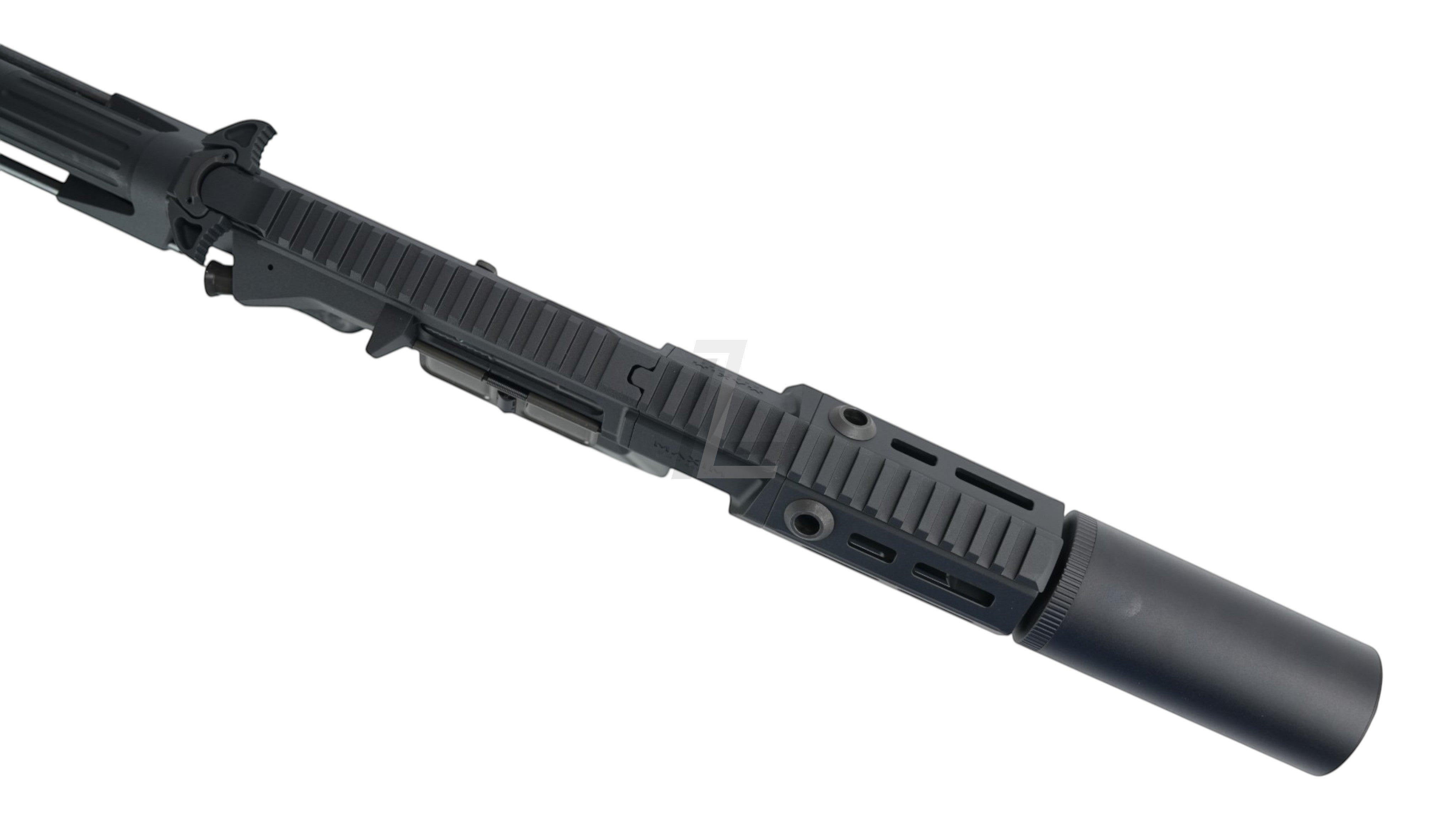 Landing Zone VFC PDX-SD black electric airsoft rifle with Maxim Defense licensed rail and integrated suppressor