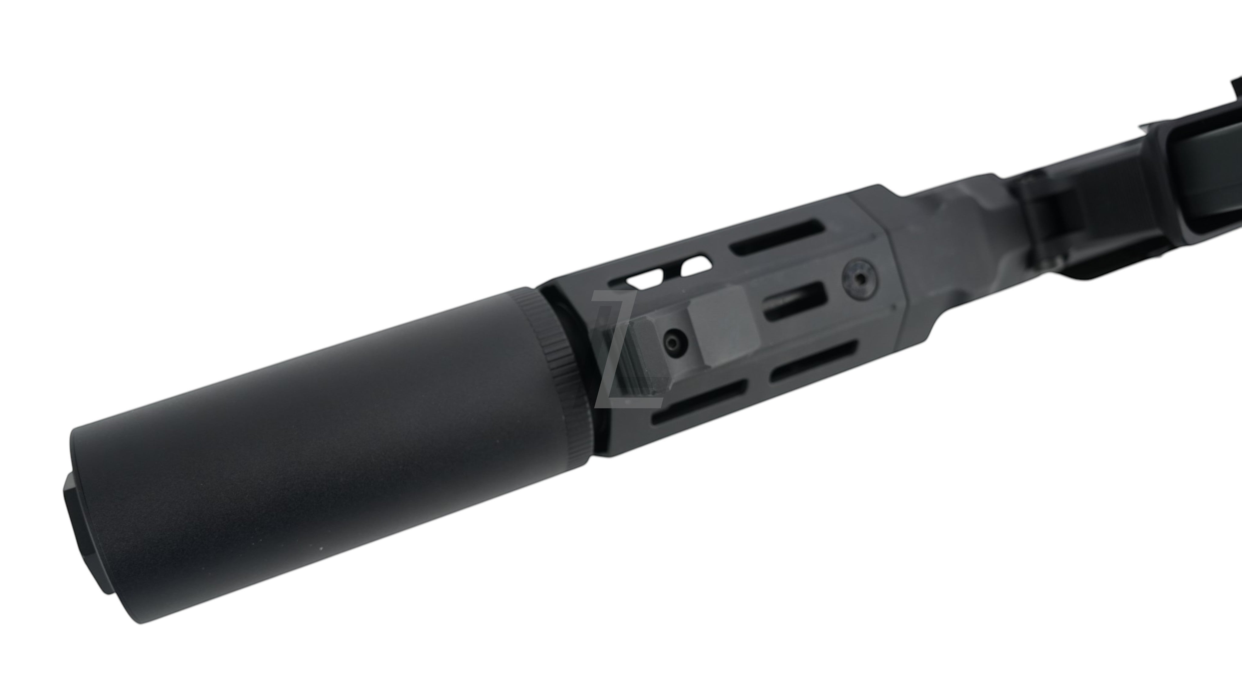 Landing Zone VFC PDX-SD electric airsoft rifle in black with integrated suppressor and M-LOK handguard.