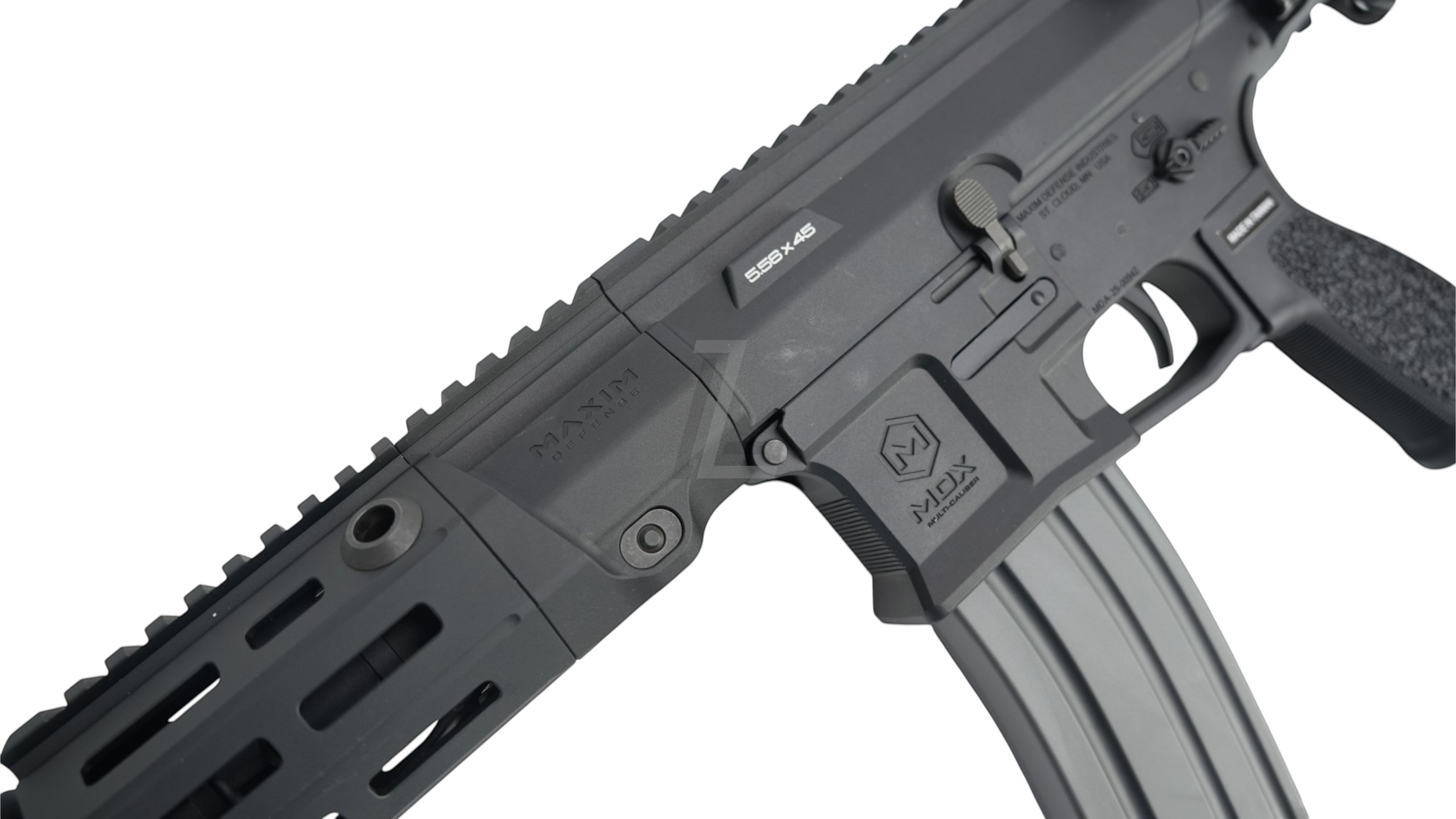 Landing Zone VFC PDX-SD electric airsoft rifle in black with Maxim Defense branding and GATE ASTER system.