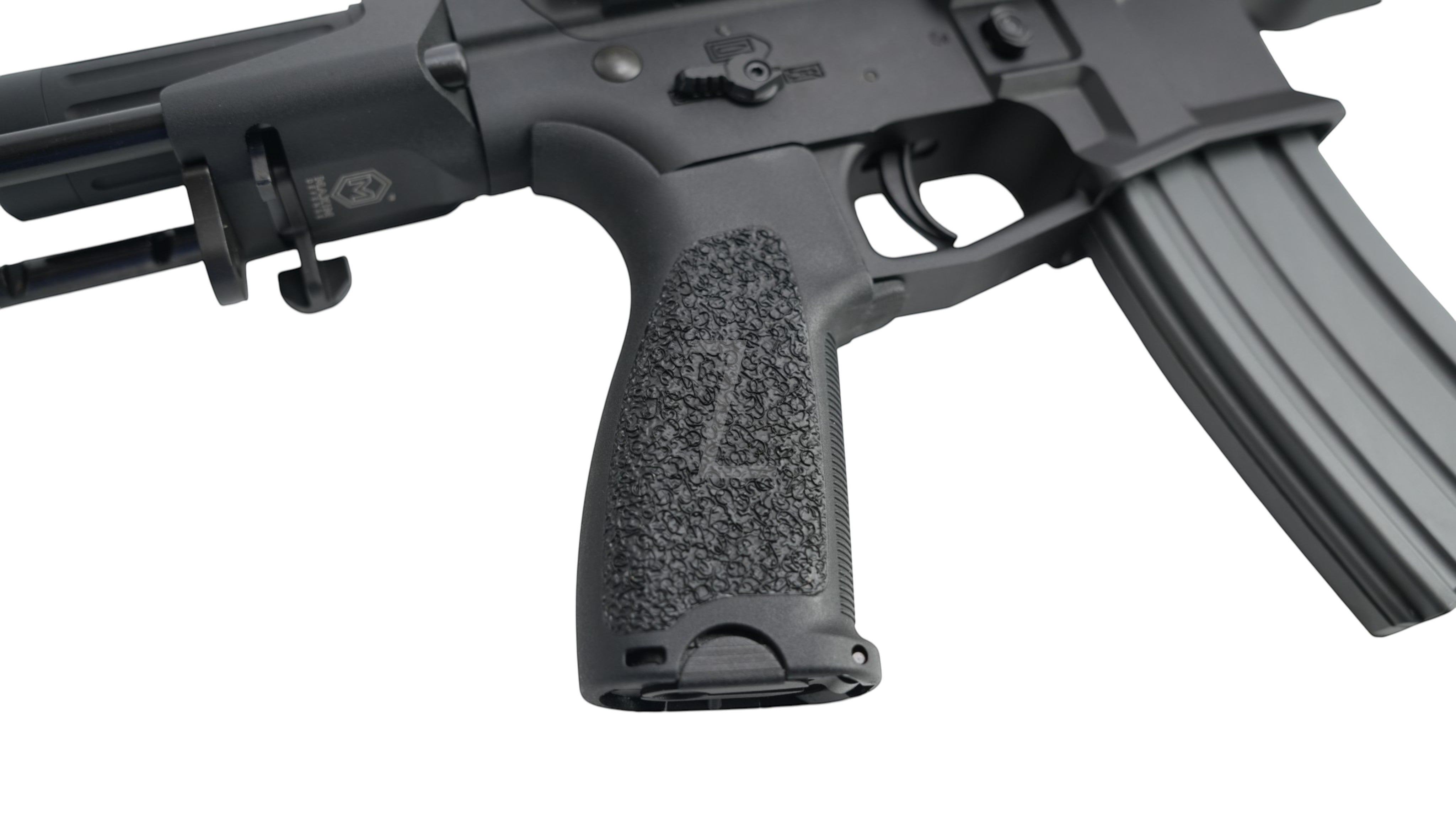 Landing Zone VFC PDX-SD electric airsoft rifle in black with textured pistol grip and Maxim Defense branding