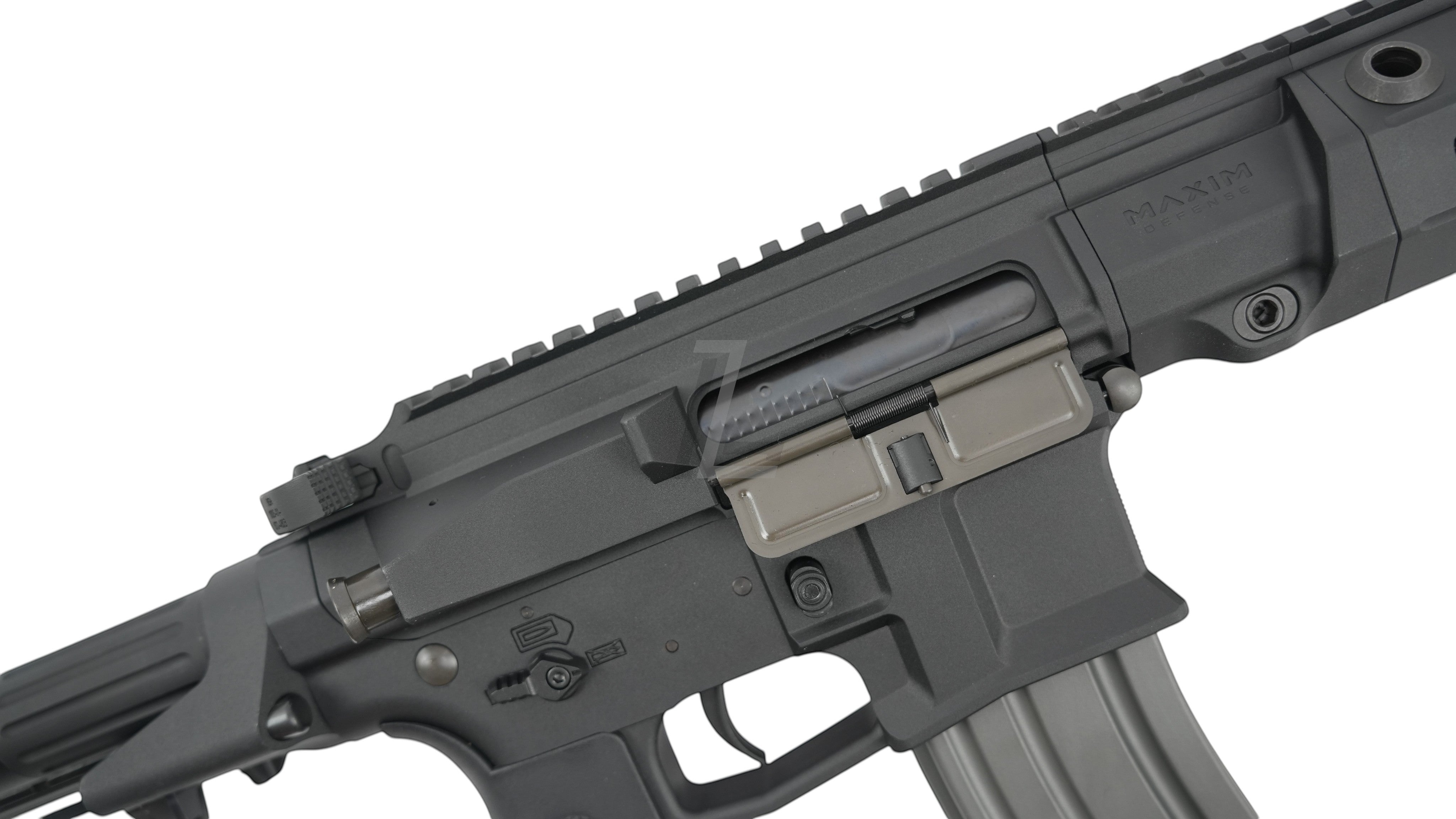 Landing Zone VFC Maxim Defense PDX-SD airsoft rifle receiver in matte black with metal finish and tactical markings