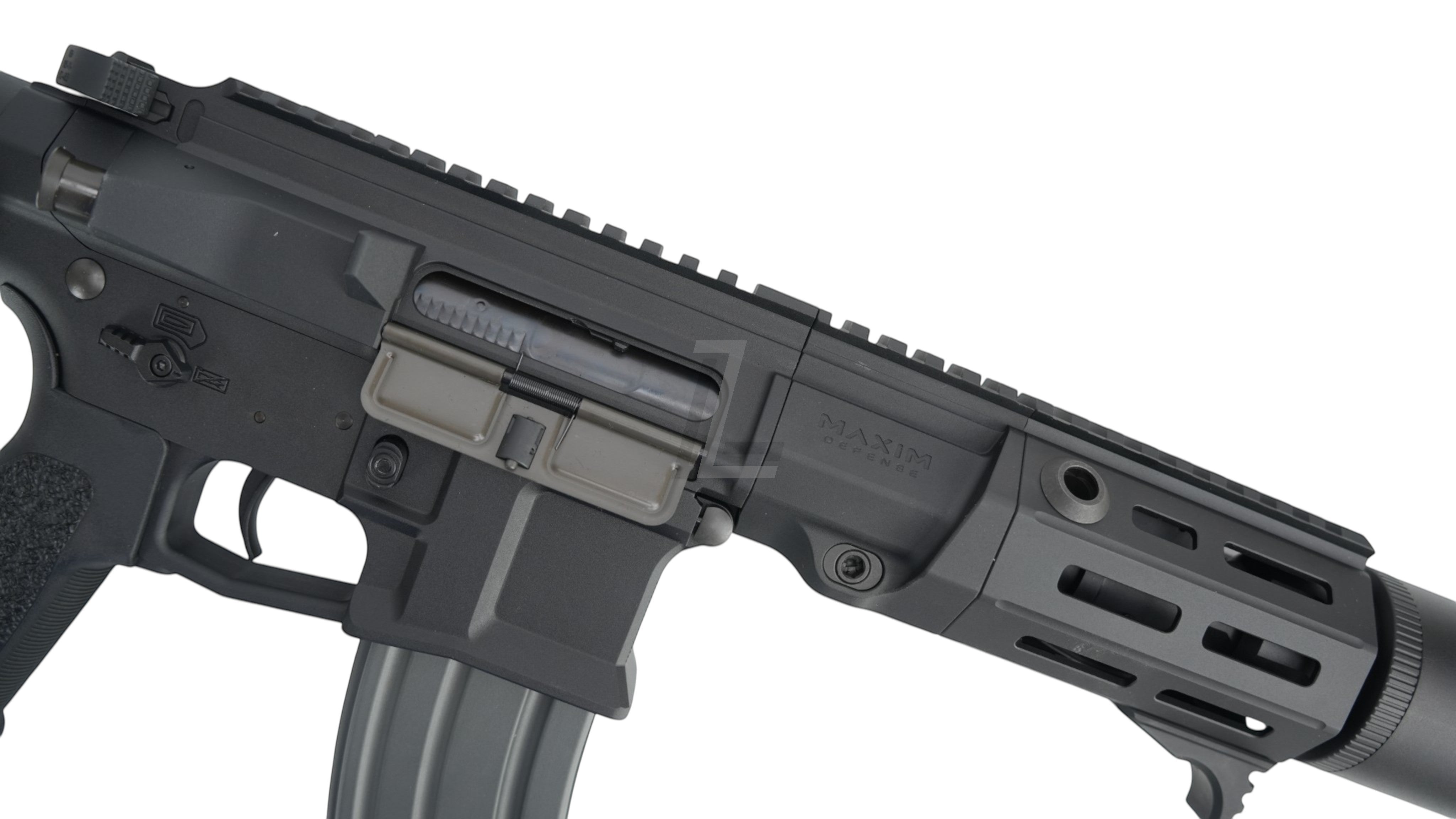 Landing Zone VFC PDX-SD black electric airsoft rifle with Maxim Defense branding and integrated GATE ASTER system.