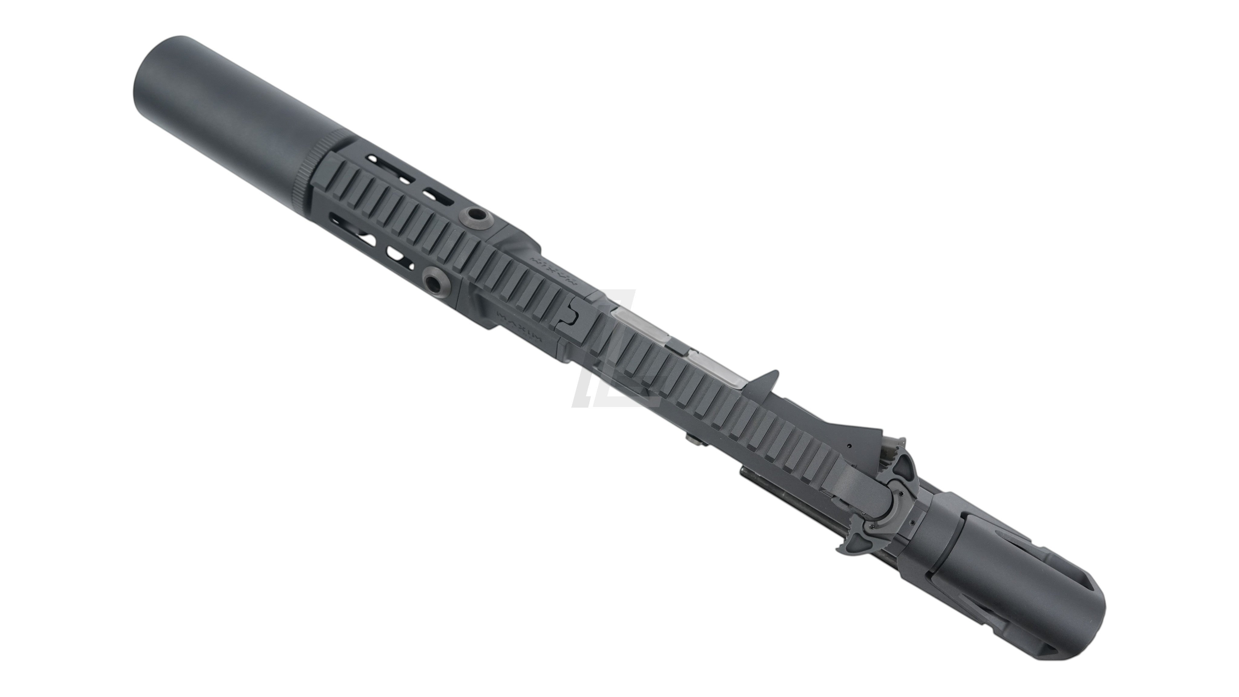 Landing Zone VFC Maxim Defense PDX-SD black metal airsoft handguard and integrated suppressor assembly