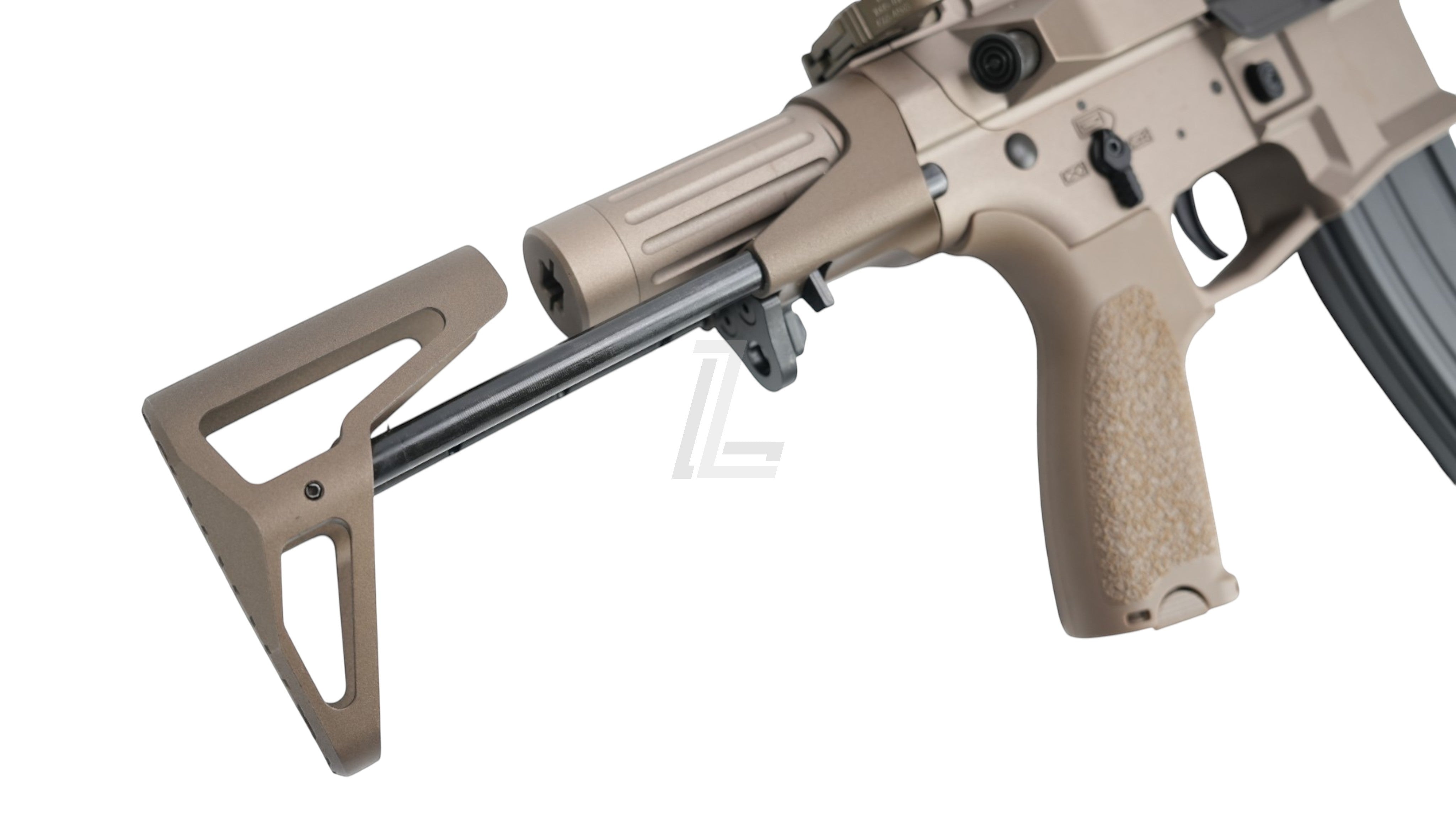 Landing Zone VFC PDX-SD electric airsoft rifle in tan with Maxim Defense licensed PDW stock and textured grip