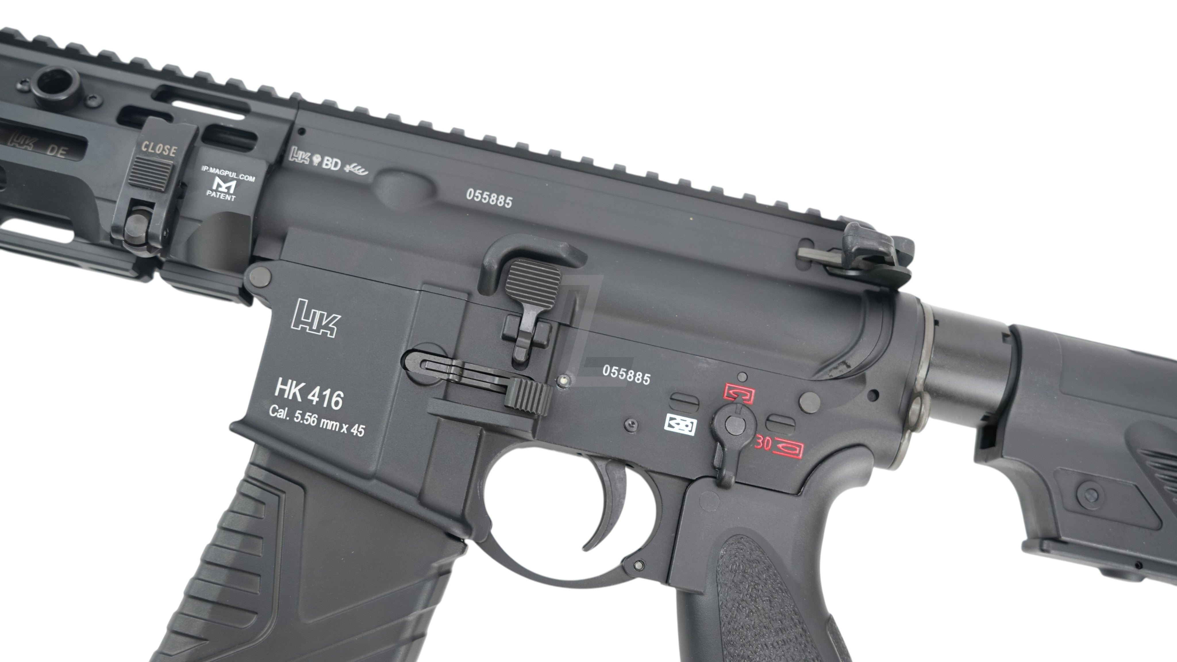 Landing Zone VFC UMAREX HK416A5 M-LOK EVO GBB airsoft rifle in black with authentic HK markings and ambidextrous controls